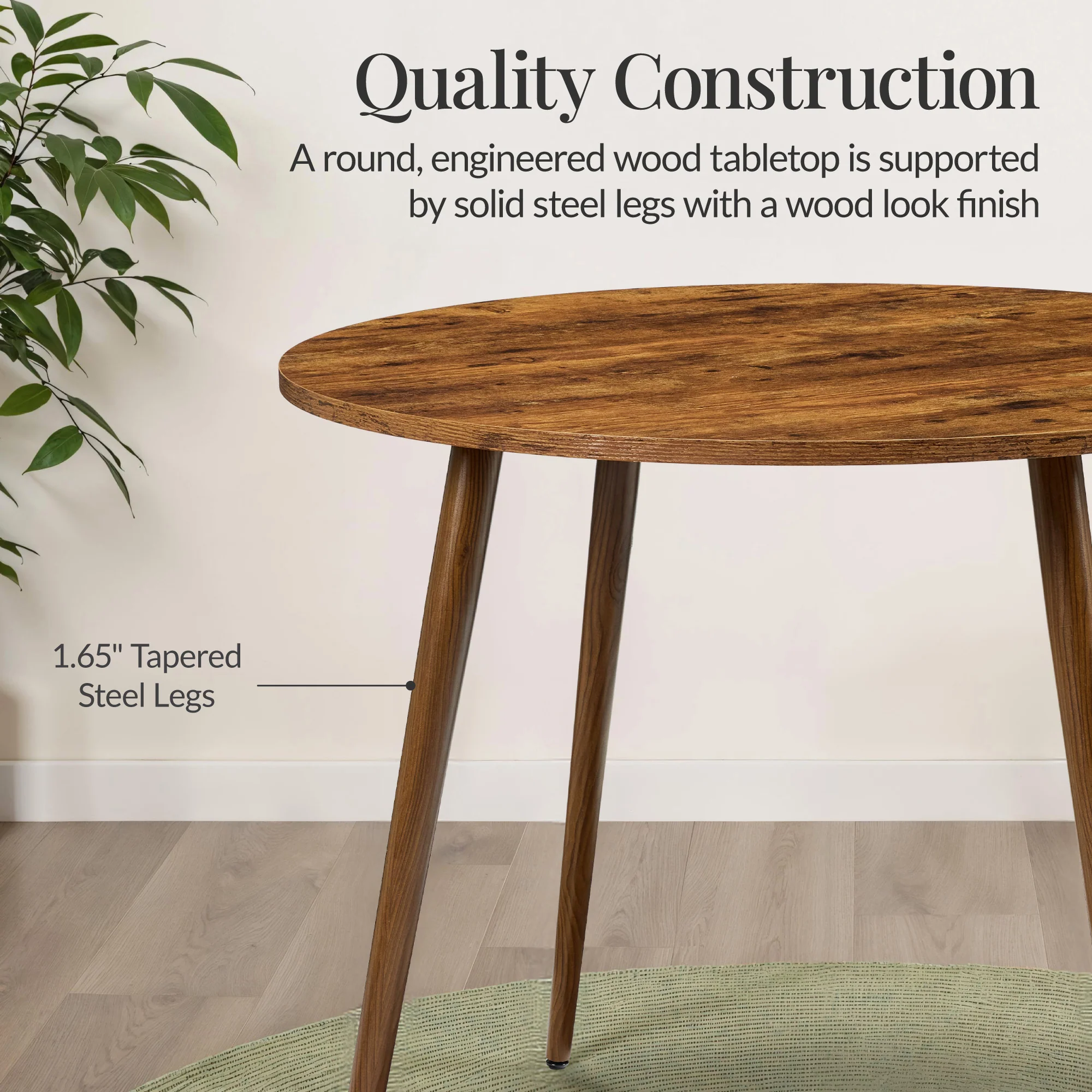 Round Mid-Century Modern 35.5in Dining Table, Dinette for Home or Kitchen w/Wood Finish Steel Legs - Image 7