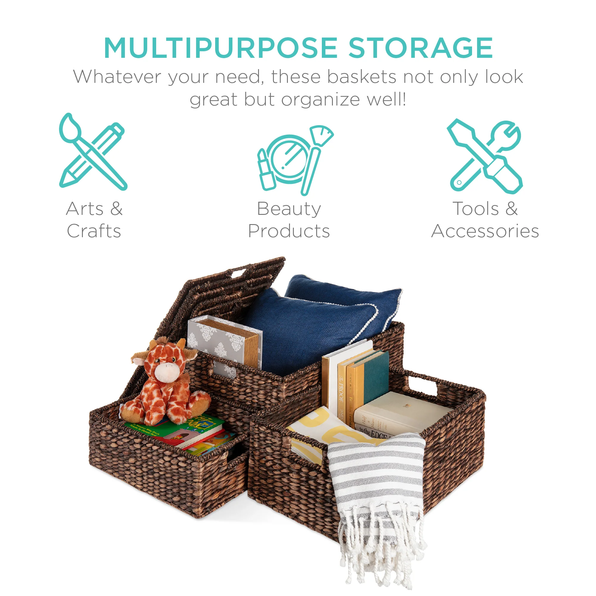 Set Of 3 X-Large Multipurpose Hyacinth Storage Baskets And Organizer Tote - Image 5