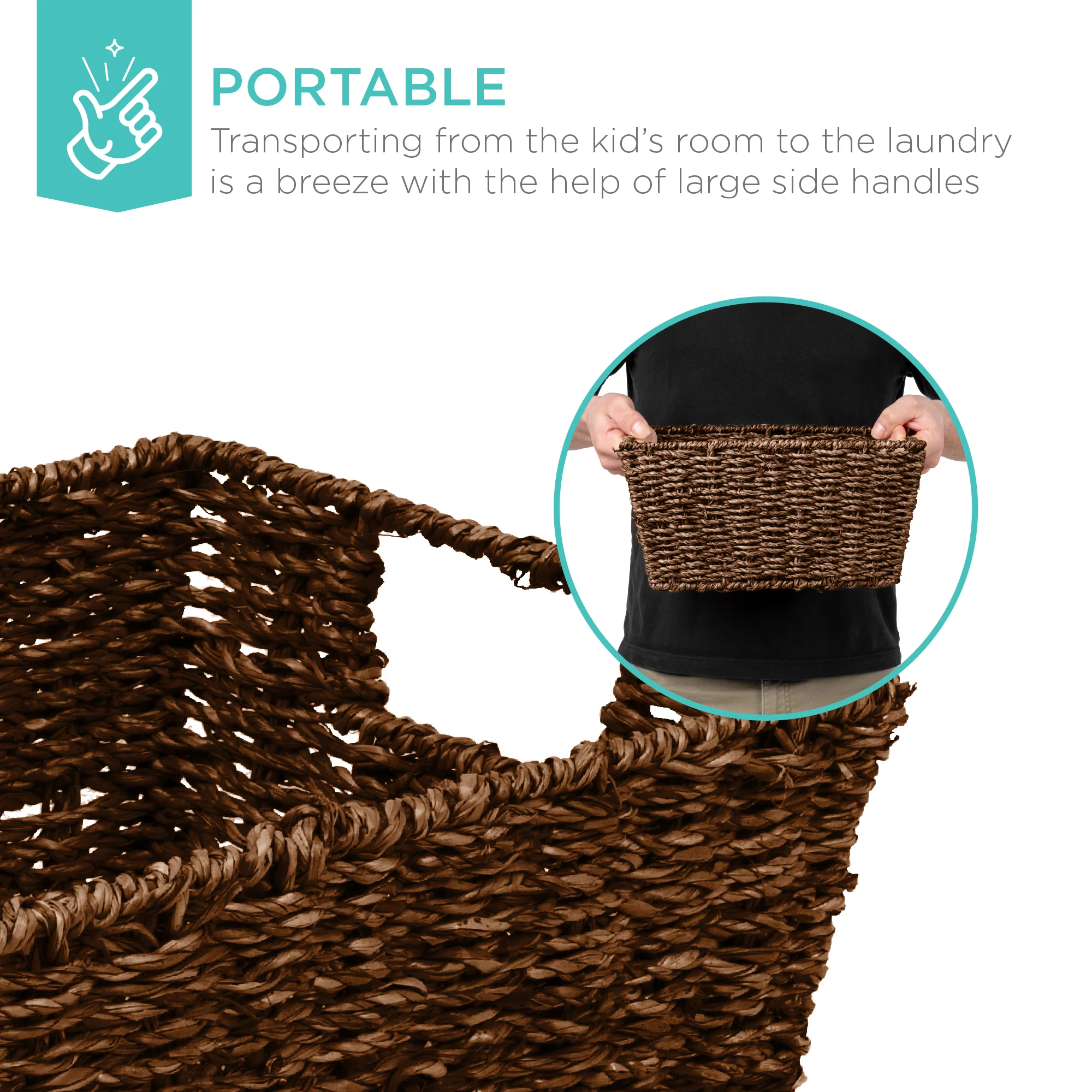 Set of 4 Seagrass Storage Tote Baskets, Laundry Organizer w/ Insert Handles - Image 10