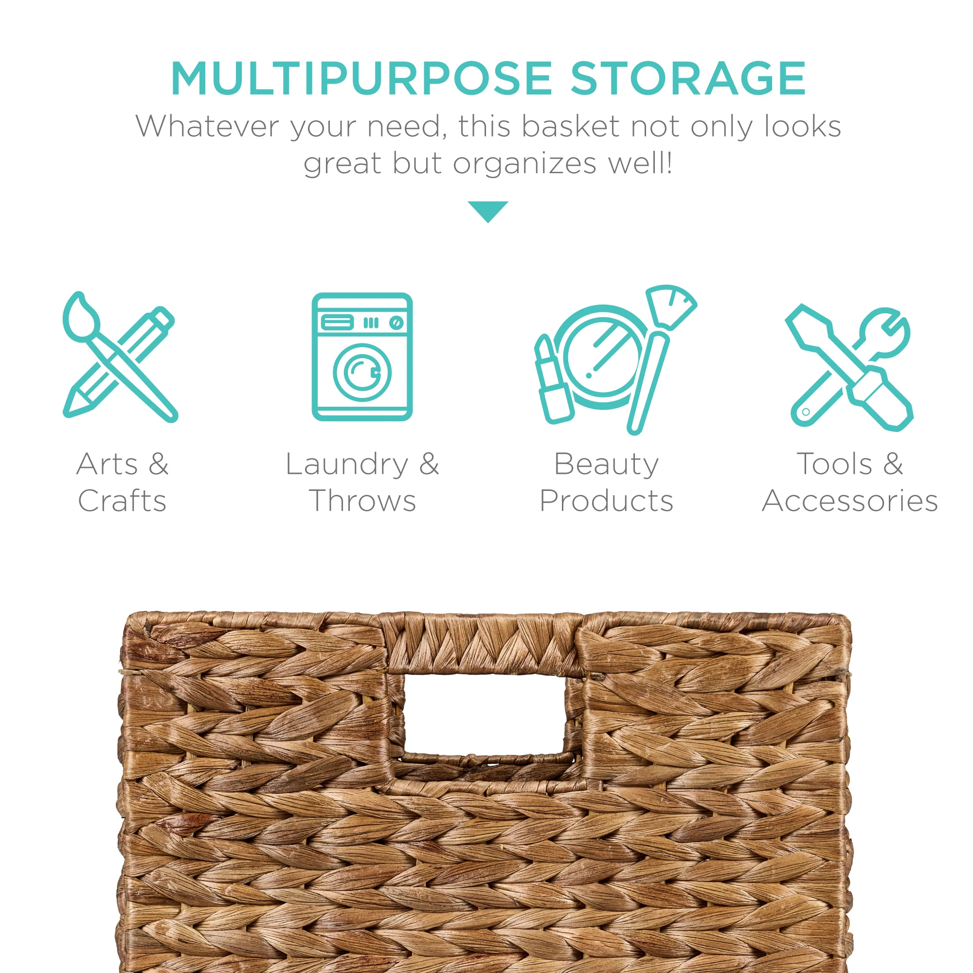 Set of 5 Collapsible Hyacinth Storage Baskets w/ Inserts - 12x12in - Image 13