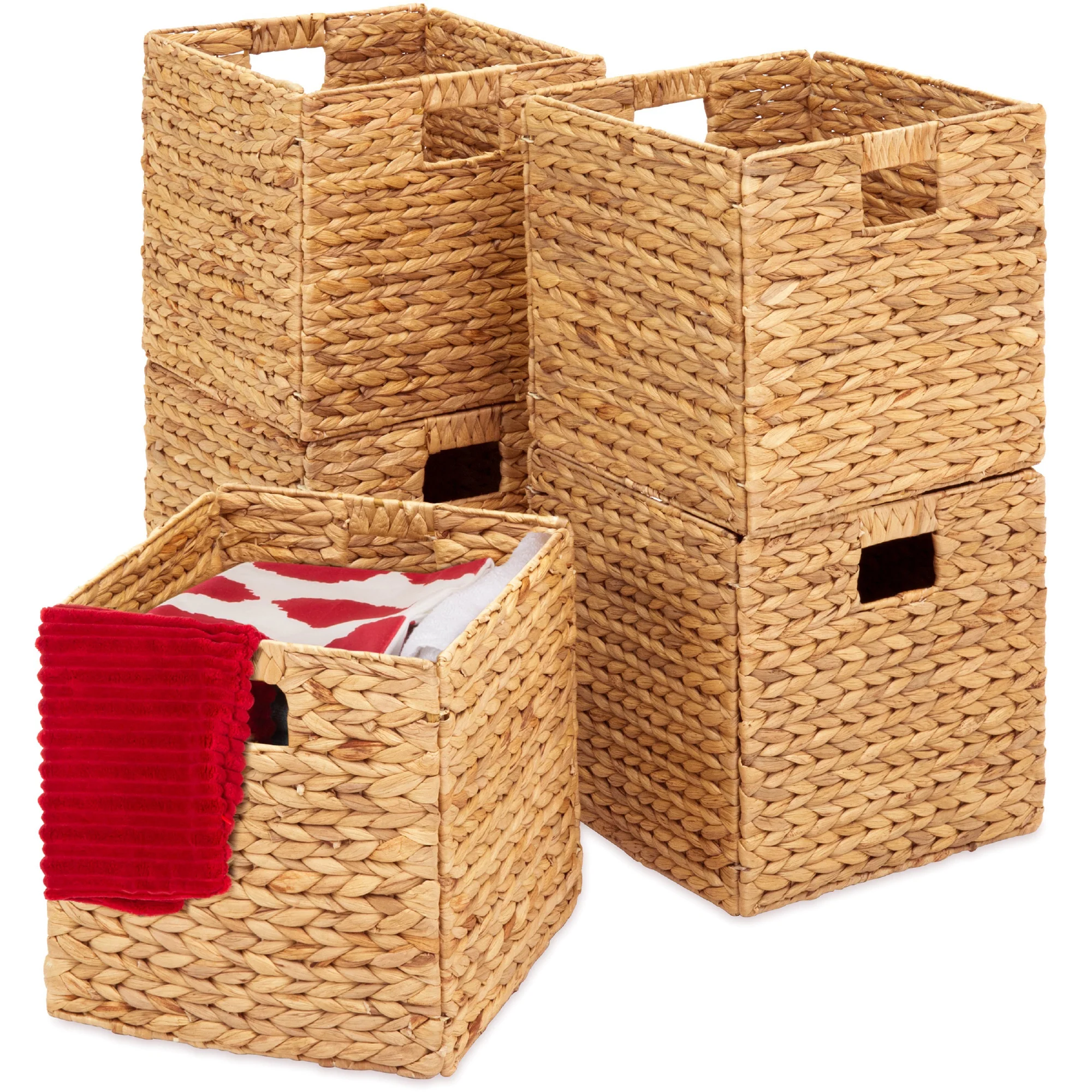 Set of 5 Collapsible Hyacinth Storage Baskets w/ Inserts - 12x12in - Image 15