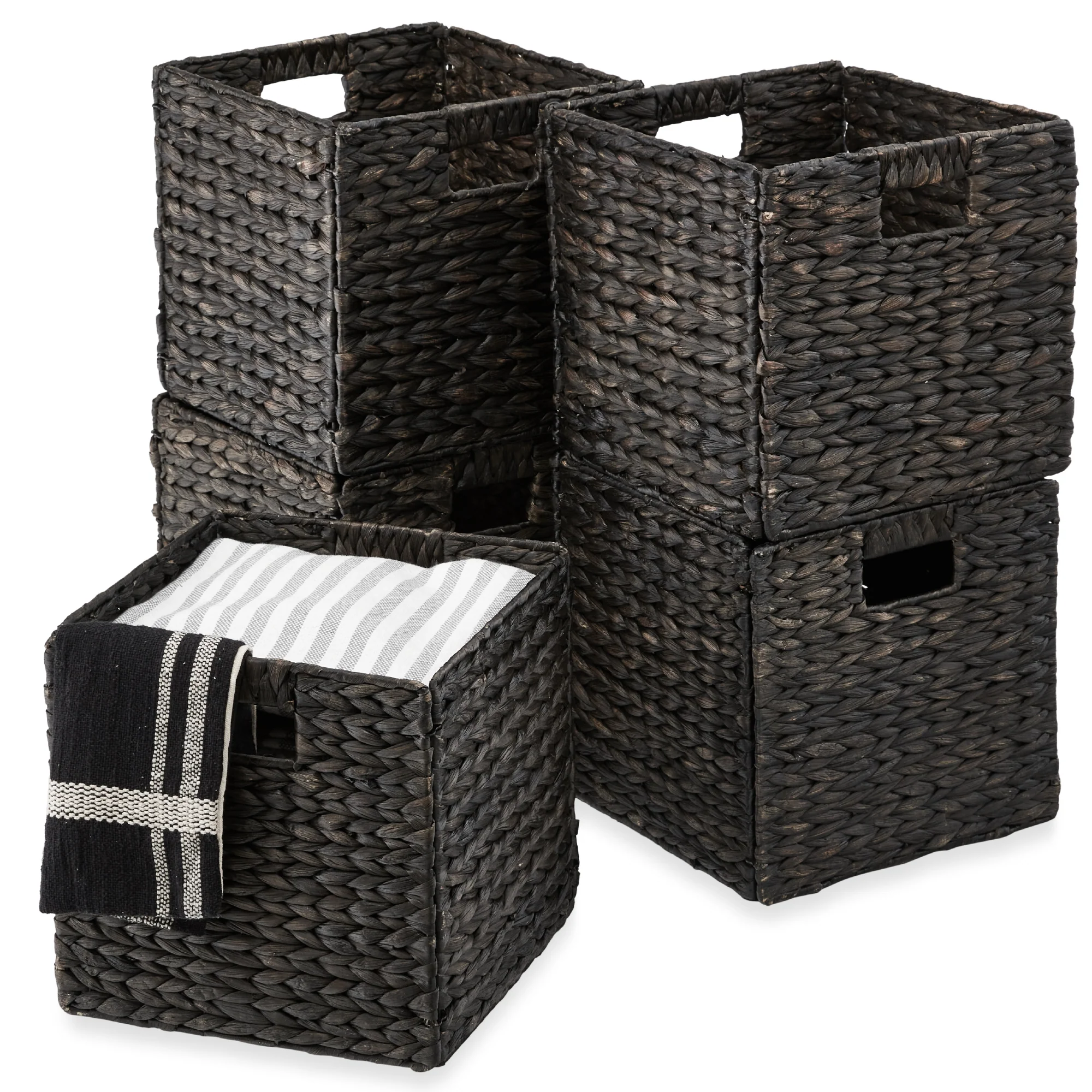 Set of 5 Collapsible Hyacinth Storage Baskets w/ Inserts - 12x12in - Image 22