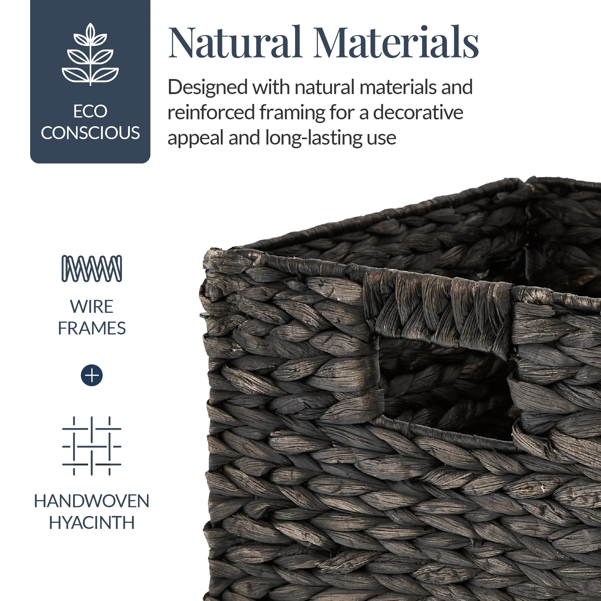 Set of 5 Collapsible Hyacinth Storage Baskets w/ Inserts - 12x12in - Image 25