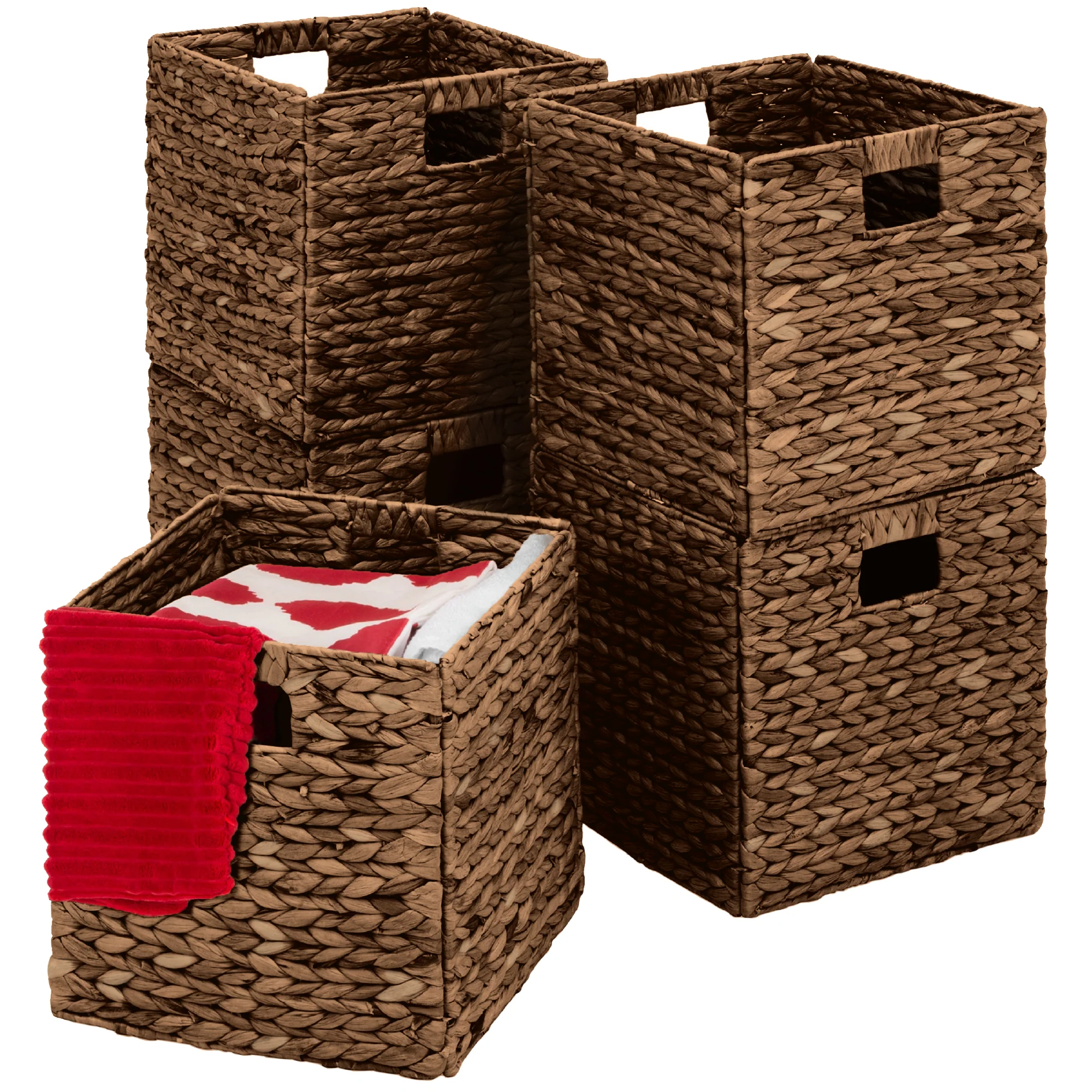 Set of 5 Collapsible Hyacinth Storage Baskets w/ Inserts - 12x12in - Image 36