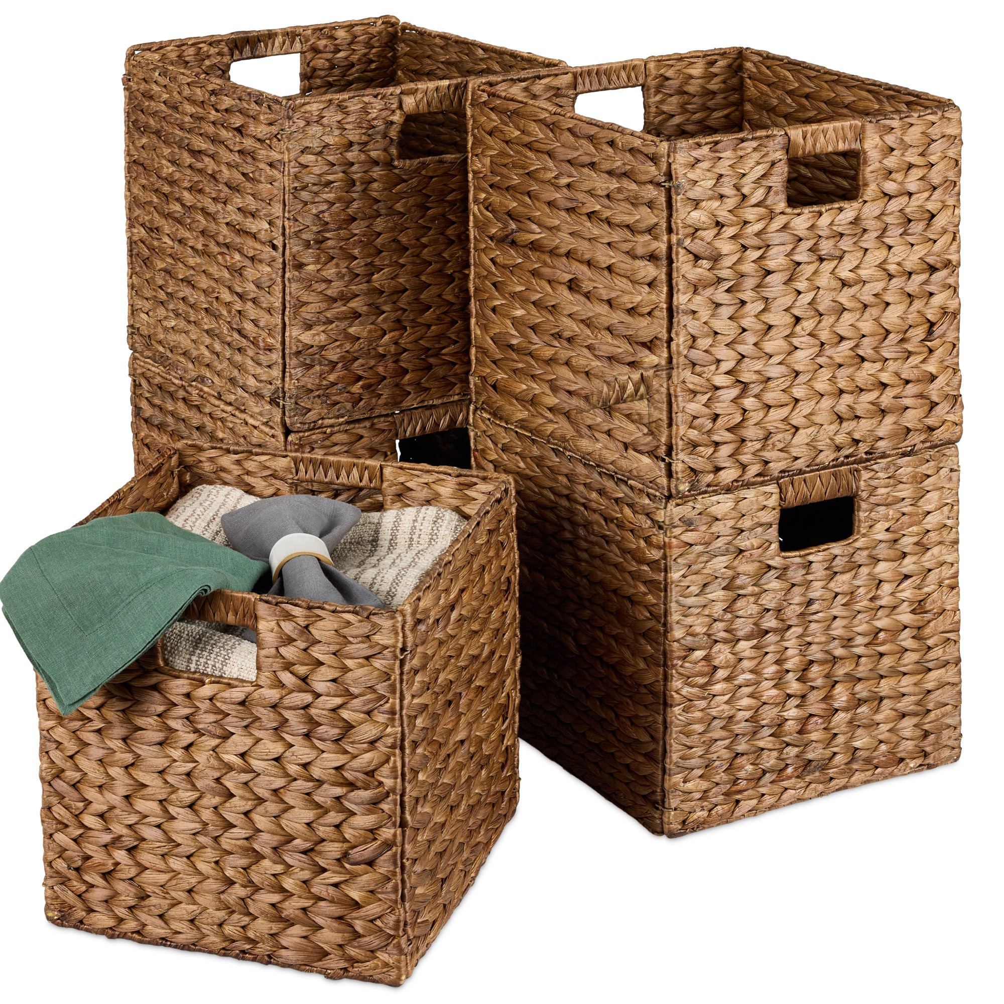 Set of 5 Collapsible Hyacinth Storage Baskets w/ Inserts - 12x12in - Image 8