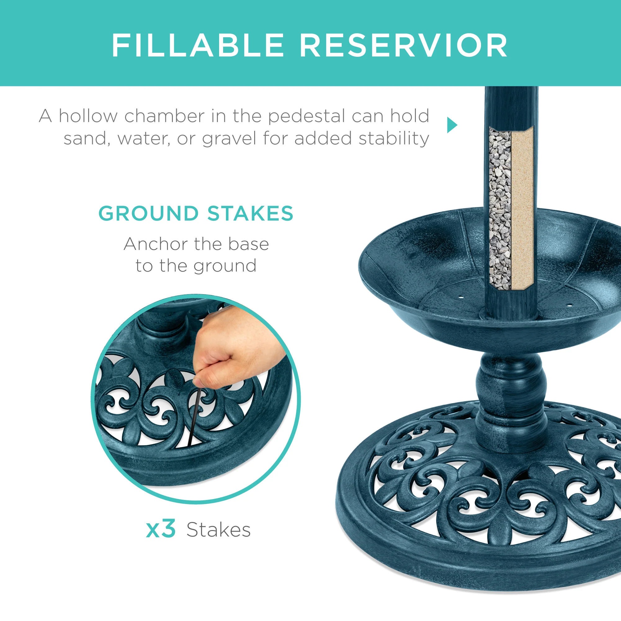 Solar Lighted Bird Bath w/ Planter - Image 10