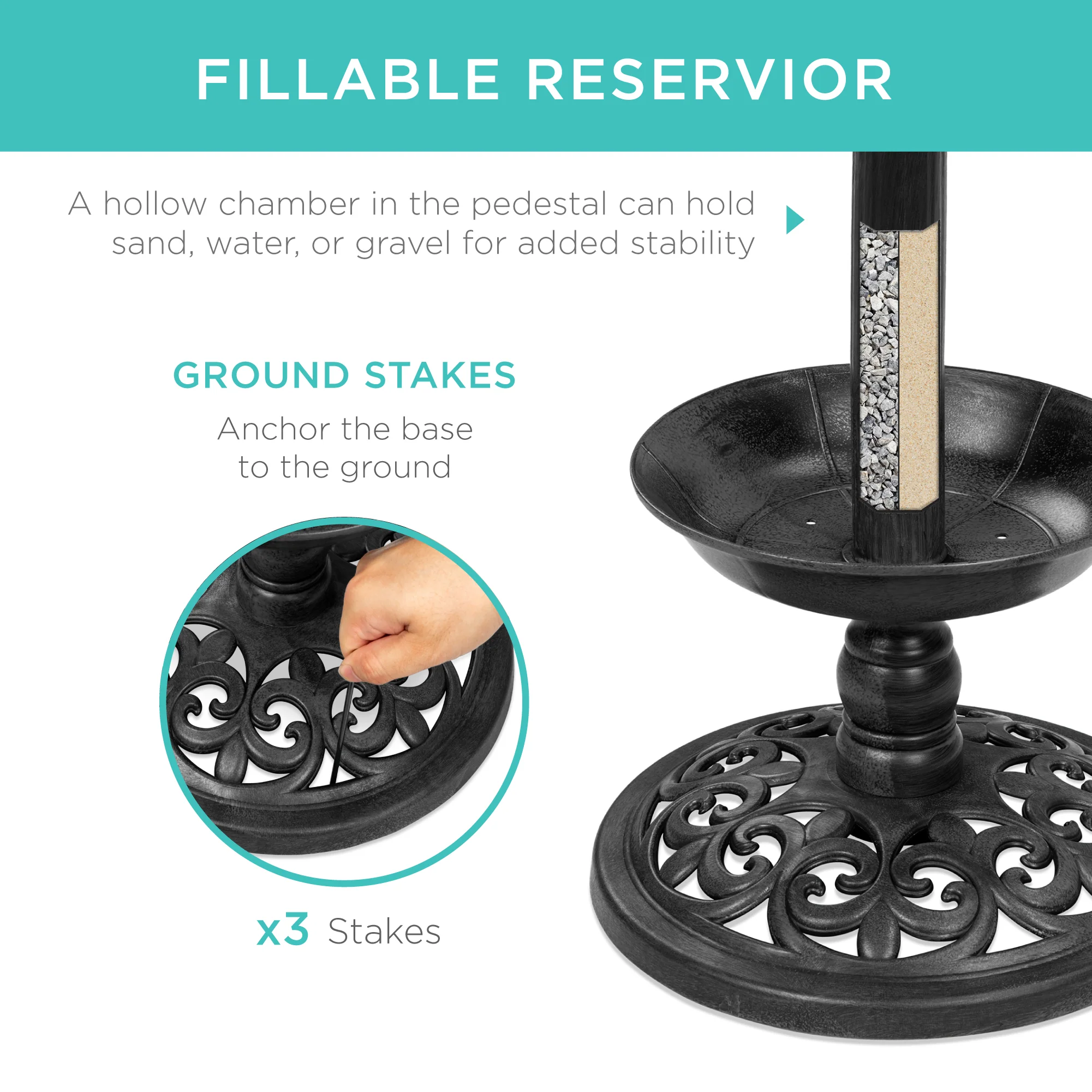 Solar Lighted Bird Bath w/ Planter - Image 17