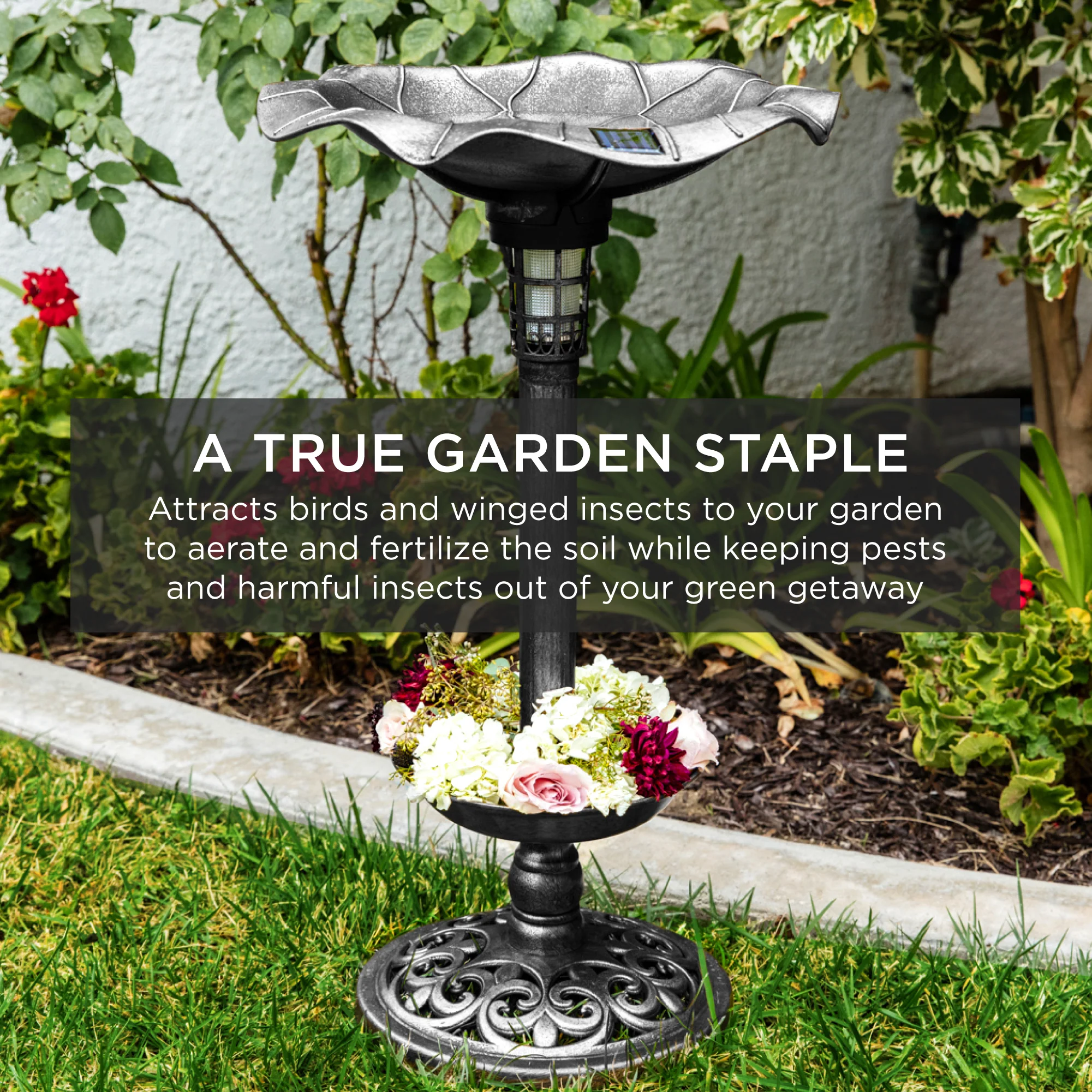 Solar Lighted Bird Bath w/ Planter - Image 20