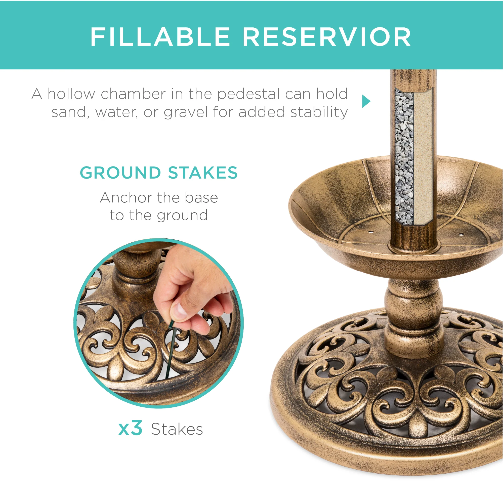 Solar Lighted Bird Bath w/ Planter - Image 24