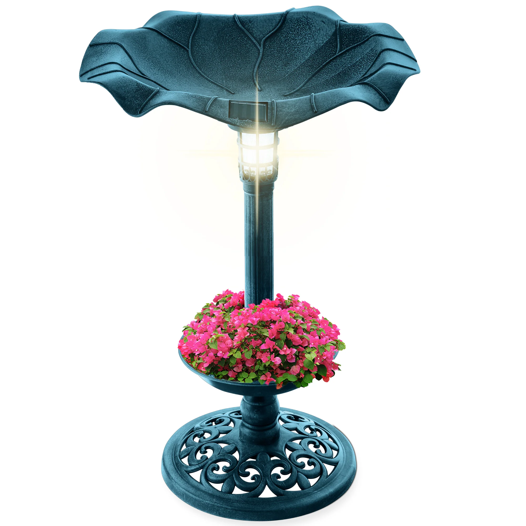 Solar Lighted Bird Bath w/ Planter - Image 8
