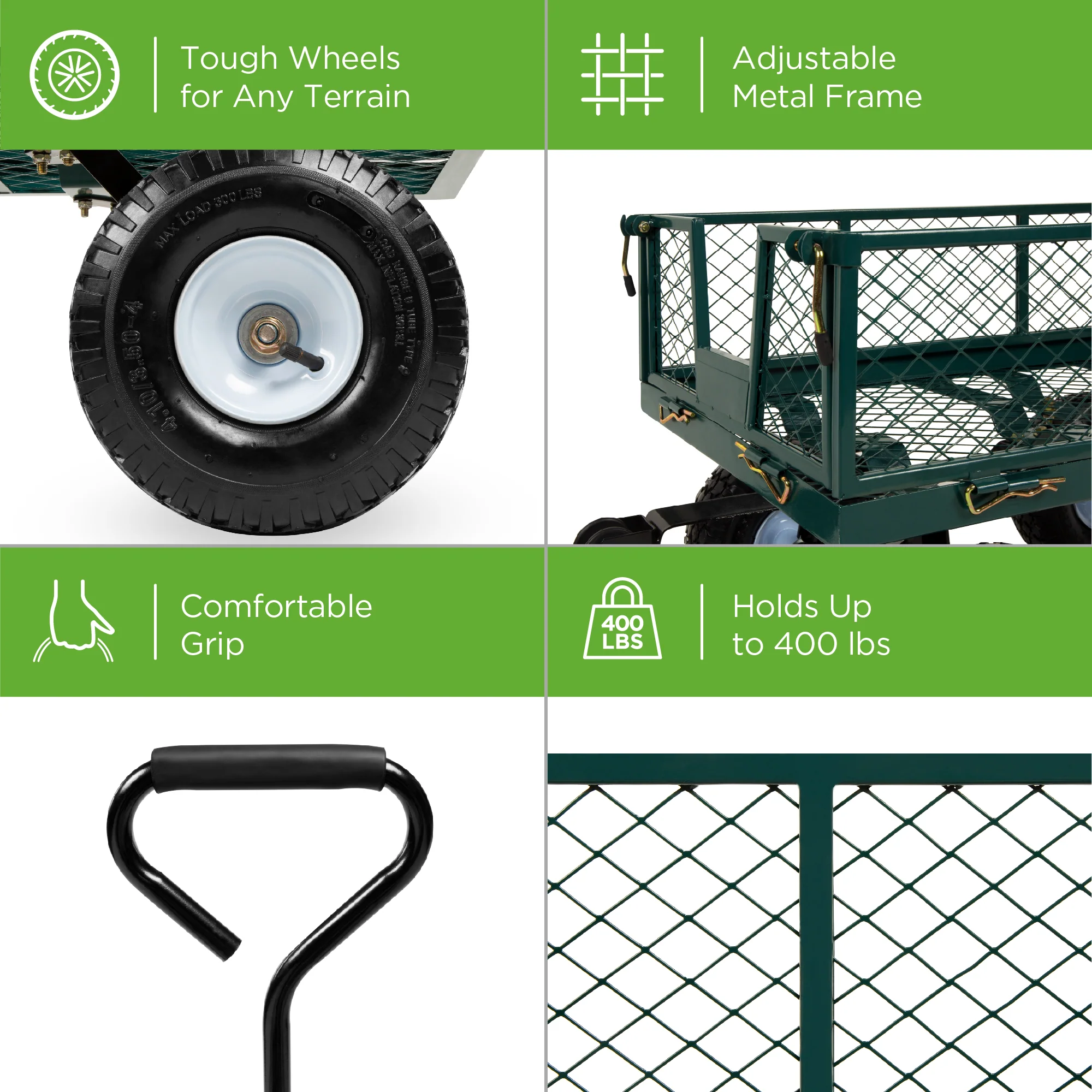Steel Garden Utility Cart Wagon w/ 400lb Capacity, Removable Sides, Handle - Image 10