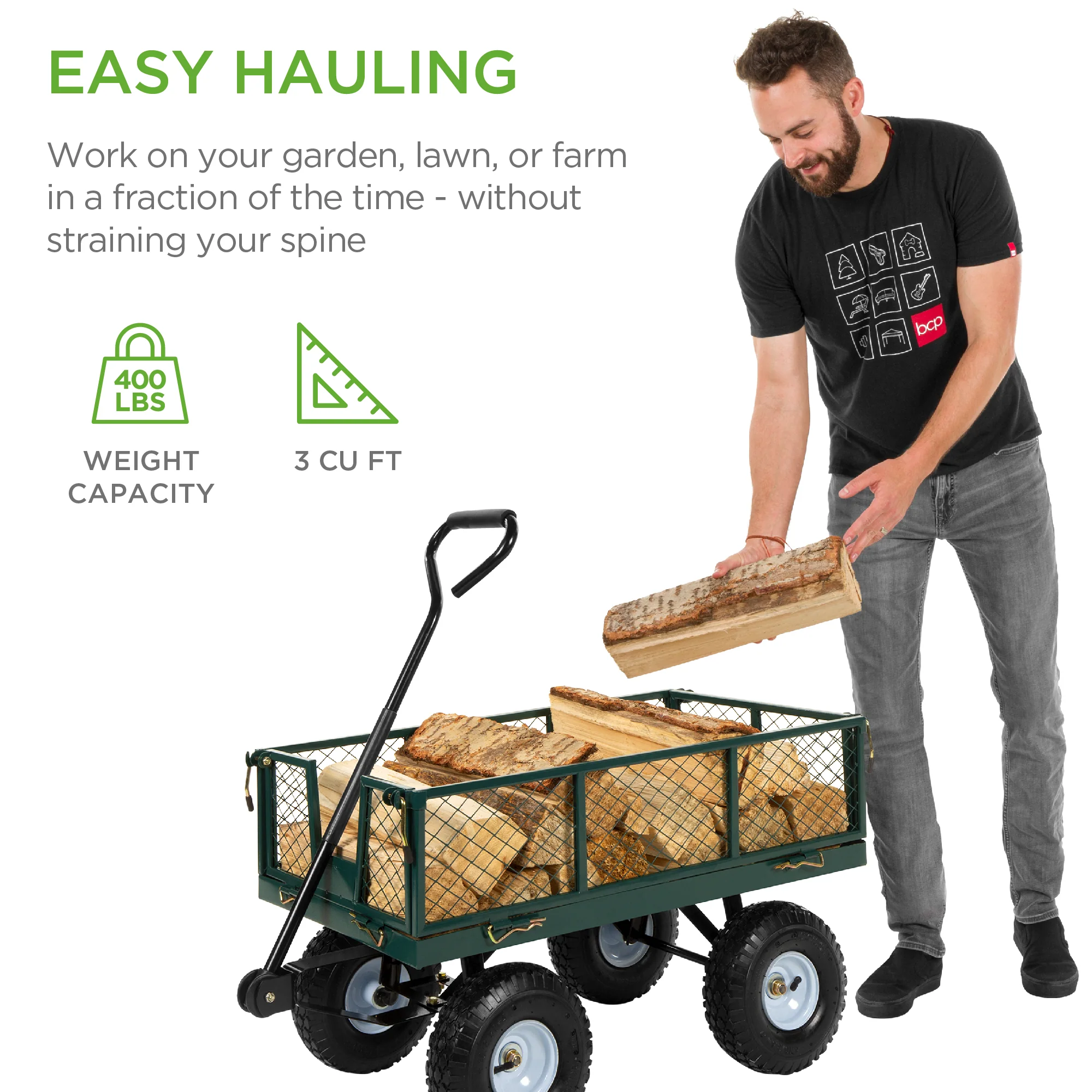 Steel Garden Utility Cart Wagon w/ 400lb Capacity, Removable Sides, Handle - Image 12