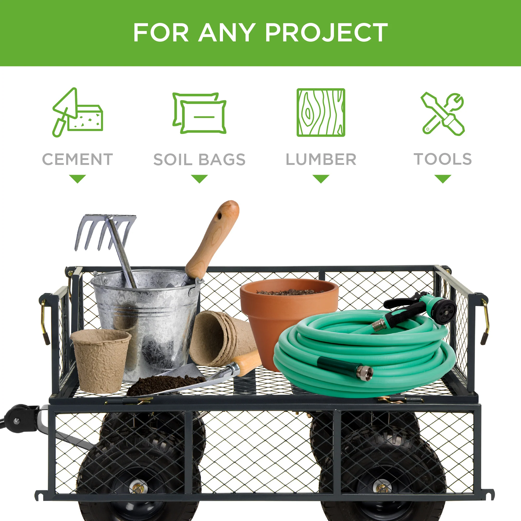 Steel Garden Utility Cart Wagon w/ 400lb Capacity, Removable Sides, Handle - Image 4