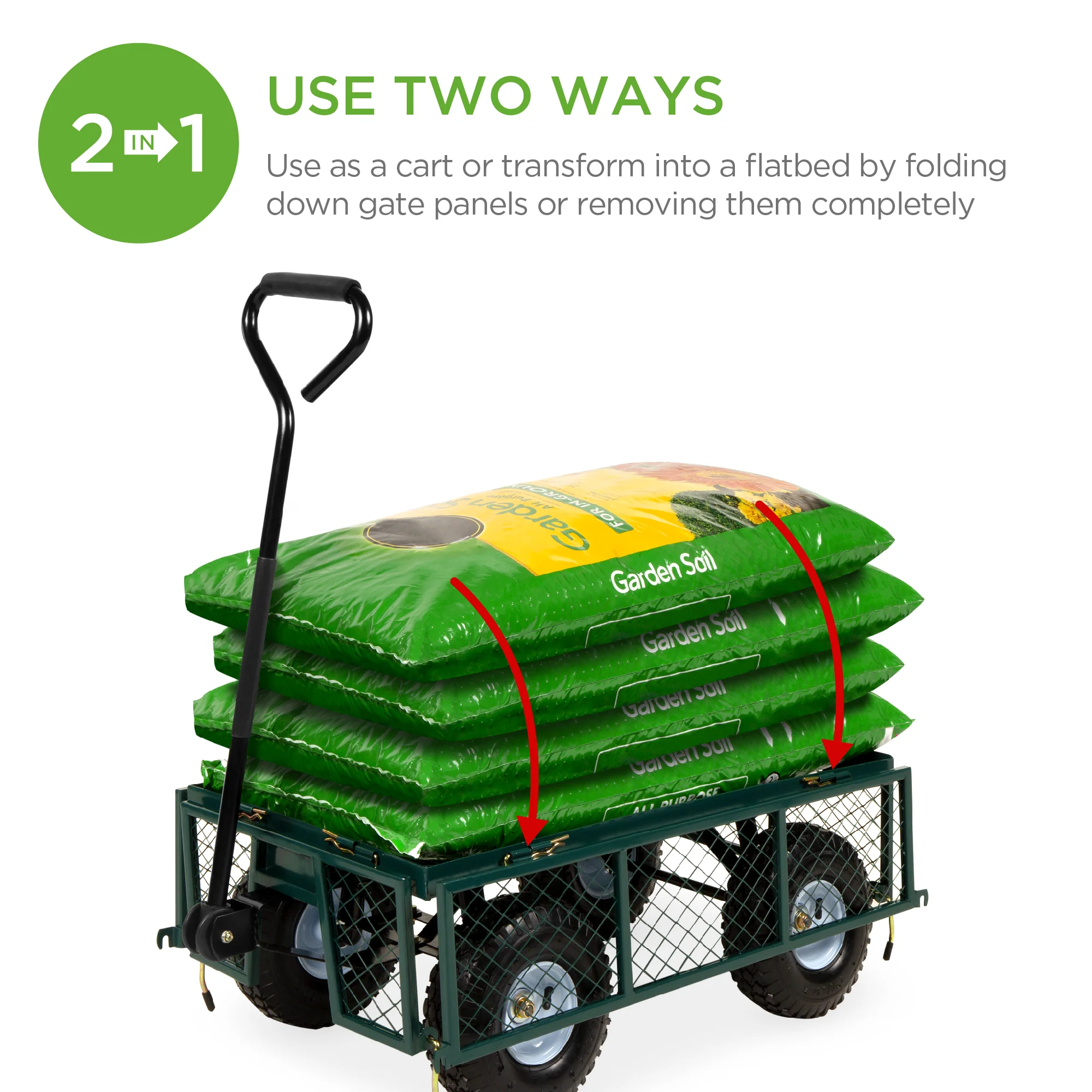 Steel Garden Utility Cart Wagon w/ 400lb Capacity, Removable Sides, Handle - Image 9
