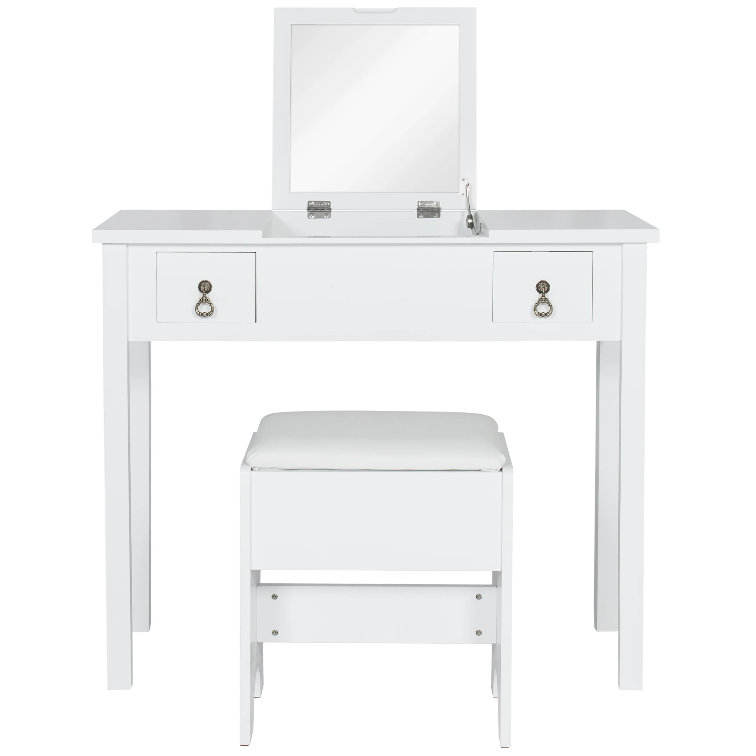 Bathroom Vanity Table Set w/ Square Mirror, Stool - Image 2