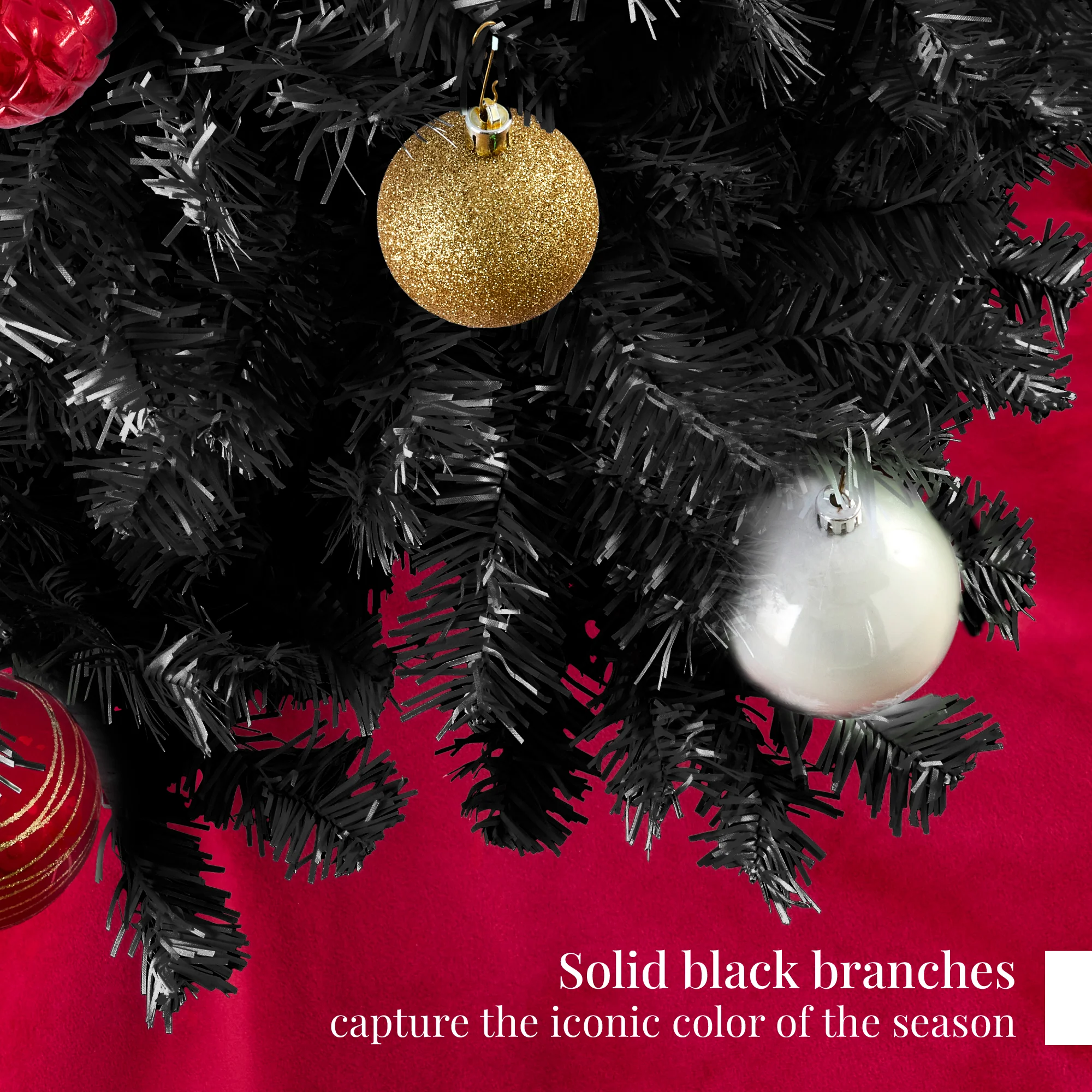 Artificial Black Christmas Tree, Unlit Pine Design w/Easy Assembly - Image 12