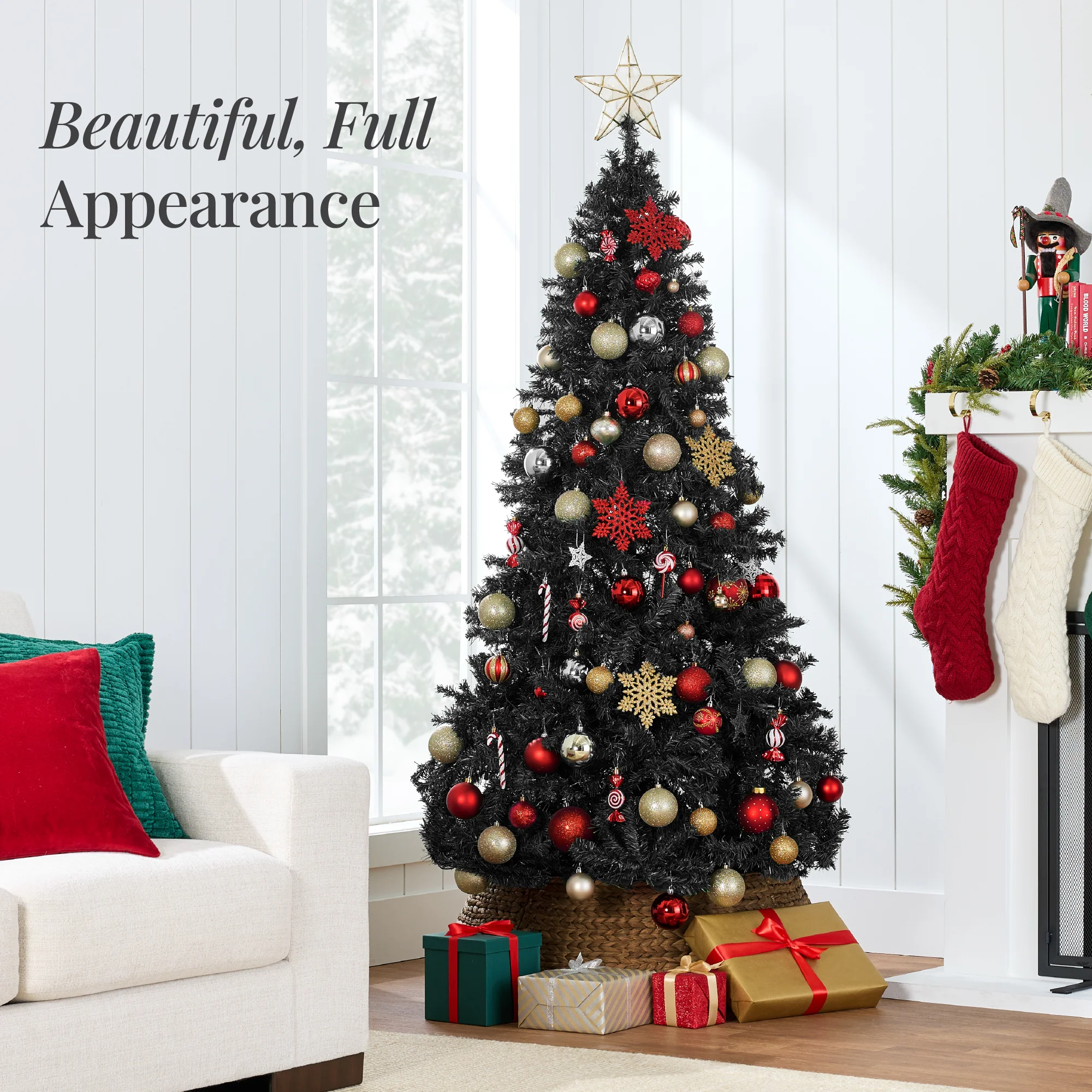 Artificial Black Christmas Tree, Unlit Pine Design w/Easy Assembly - Image 4