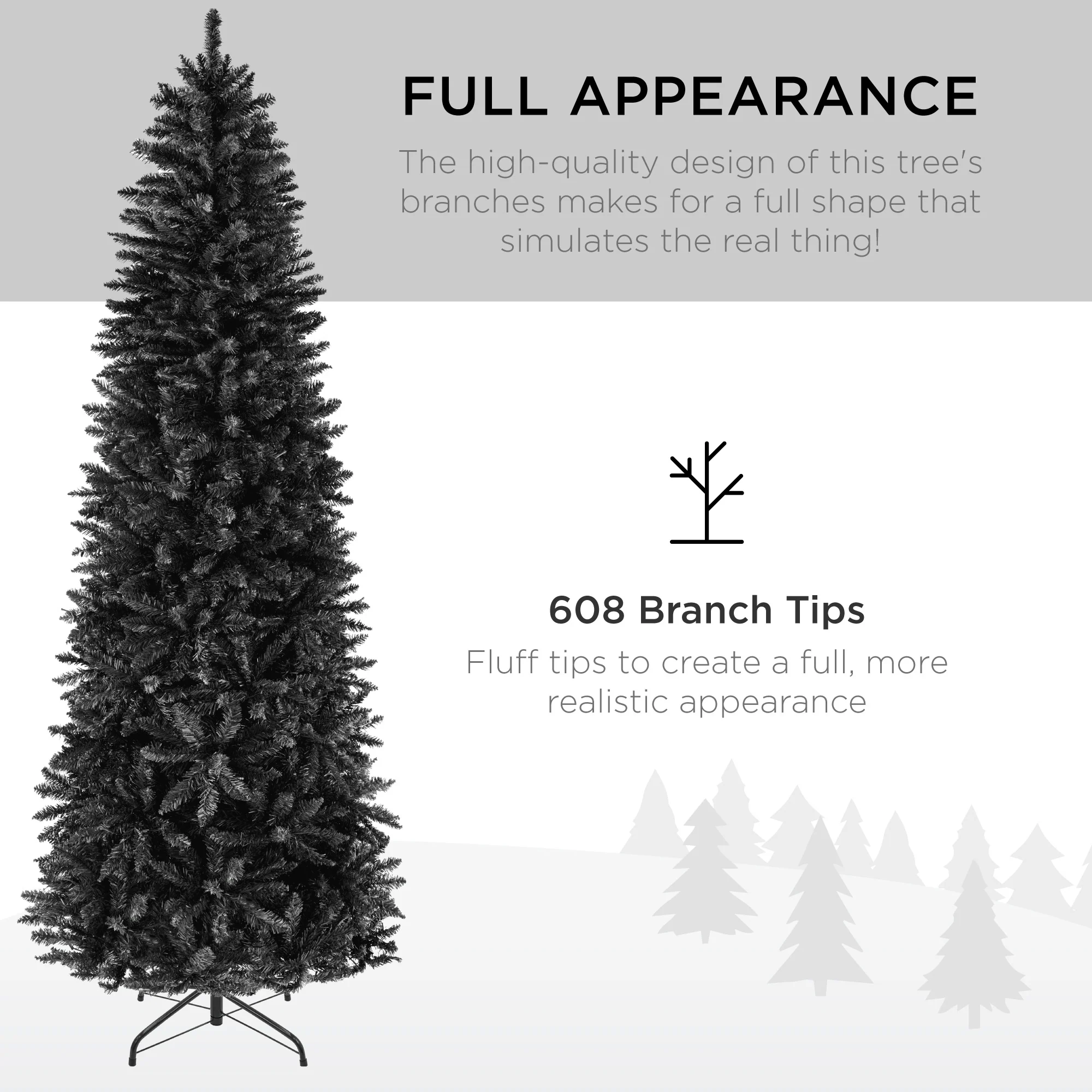 Black Artificial Pencil Holiday Christmas Tree - Image 34