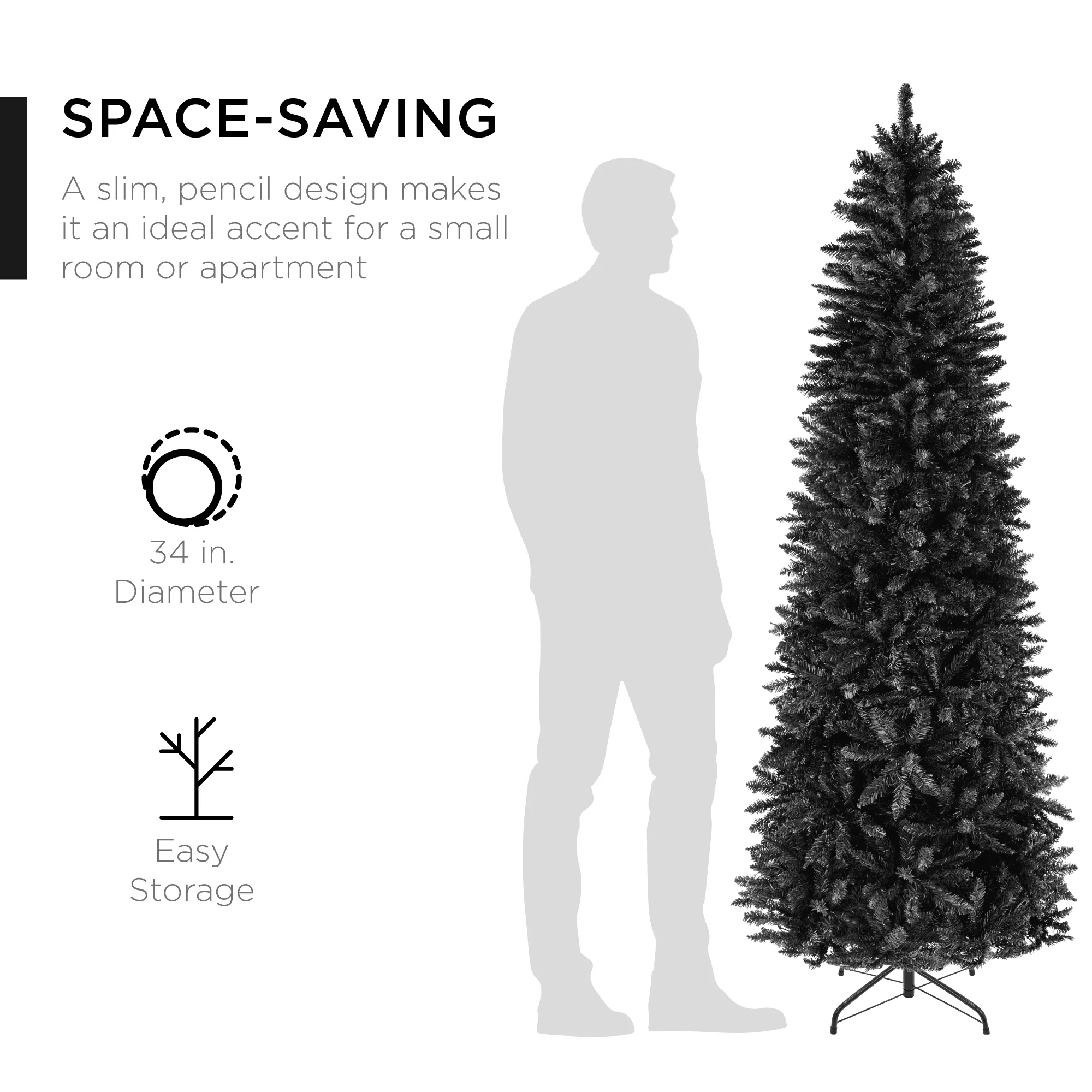 Black Artificial Pencil Holiday Christmas Tree - Image 4