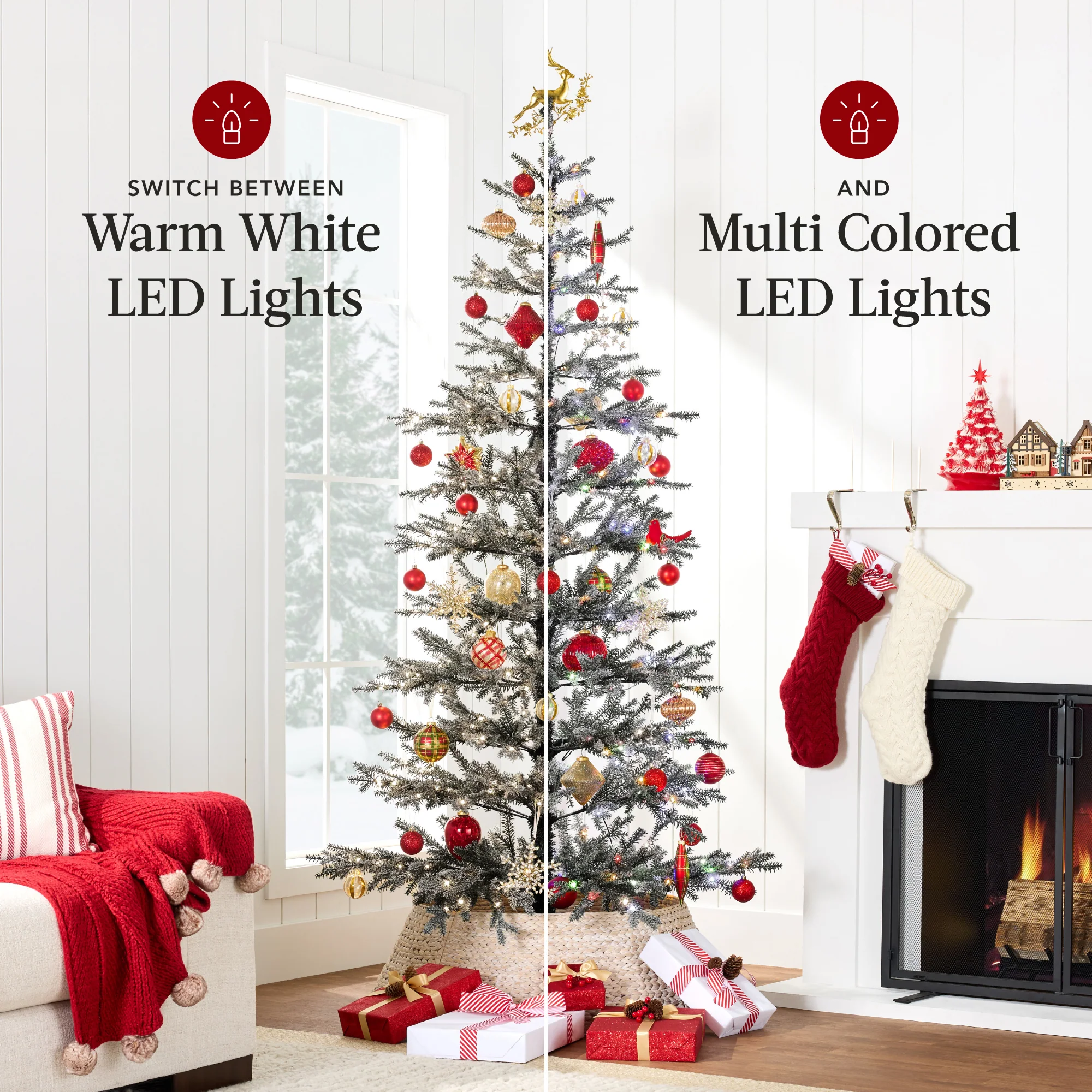 Black Pre-Lit Sparse Flocked Christmas Tree w/ 2-in-1 LEDs, Cordless Connection - Image 13