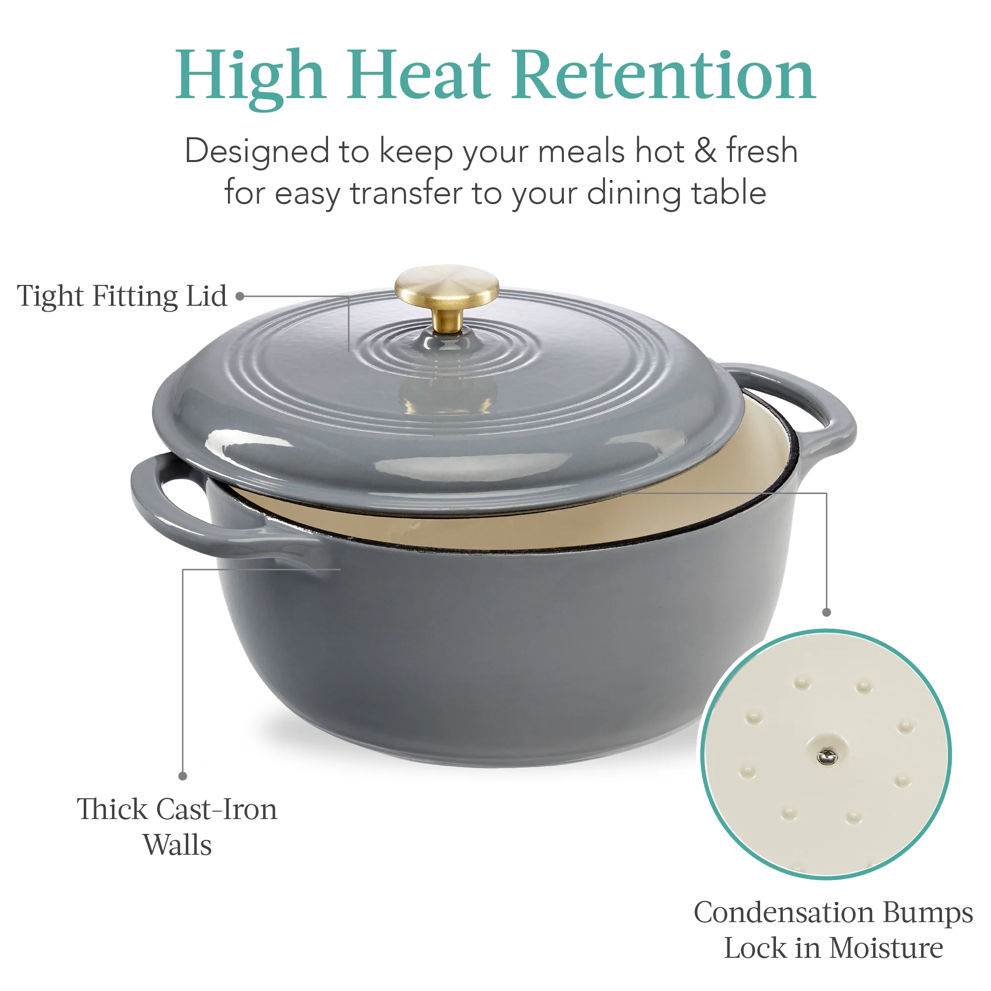 Cast-Iron Dutch Oven Kitchen Cookware w/ Enamel, Handles - 7.5qt - Image 103