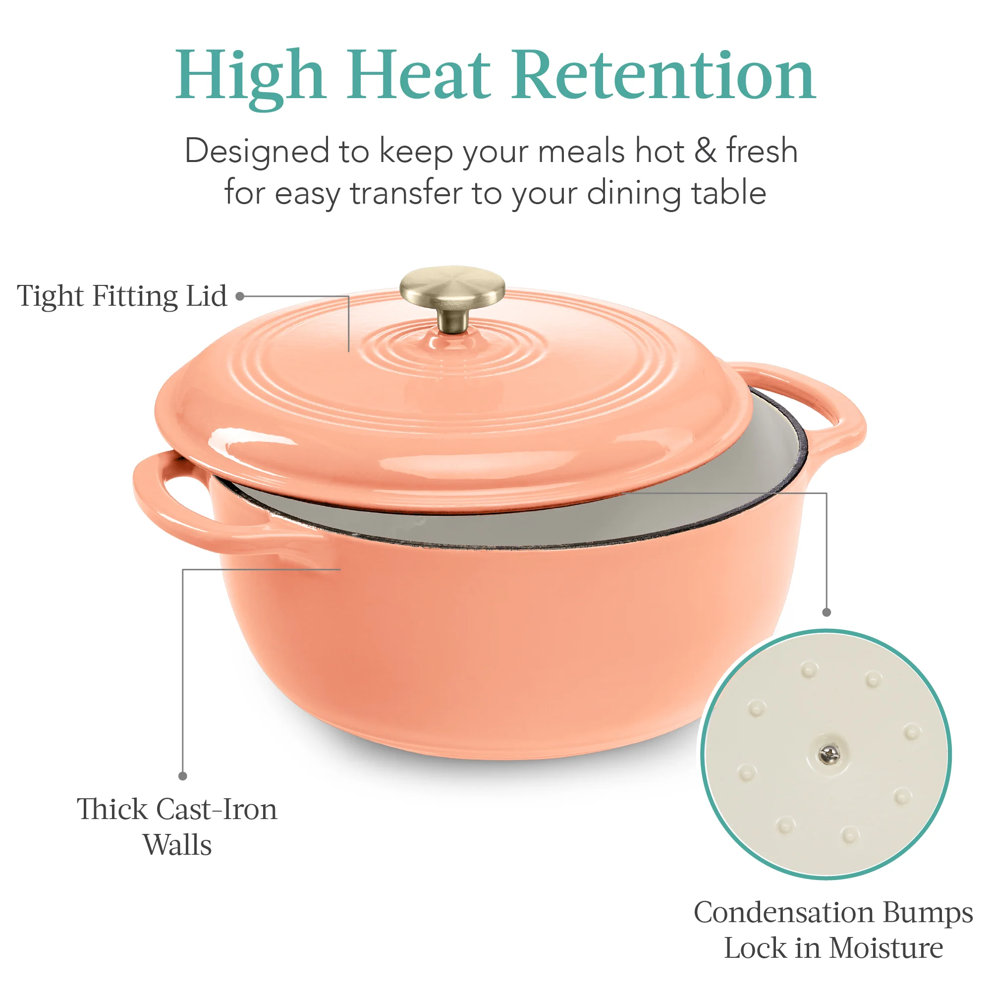 Cast-Iron Dutch Oven Kitchen Cookware w/ Enamel, Handles - 7.5qt - Image 19
