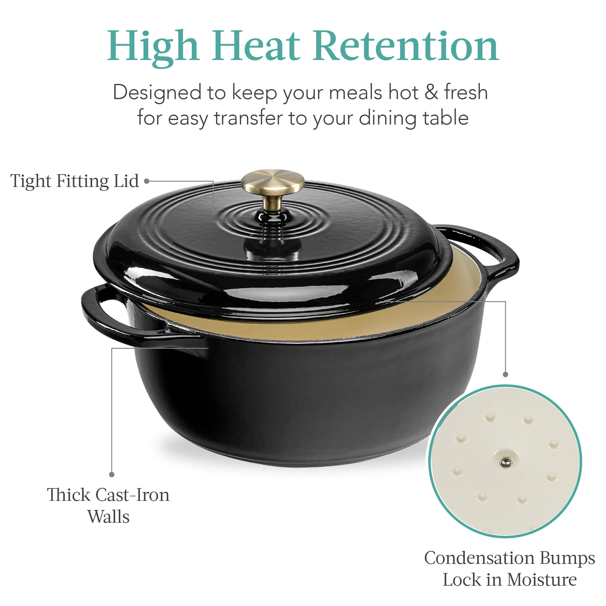 Cast-Iron Dutch Oven Kitchen Cookware w/ Enamel, Handles - 7.5qt - Image 26