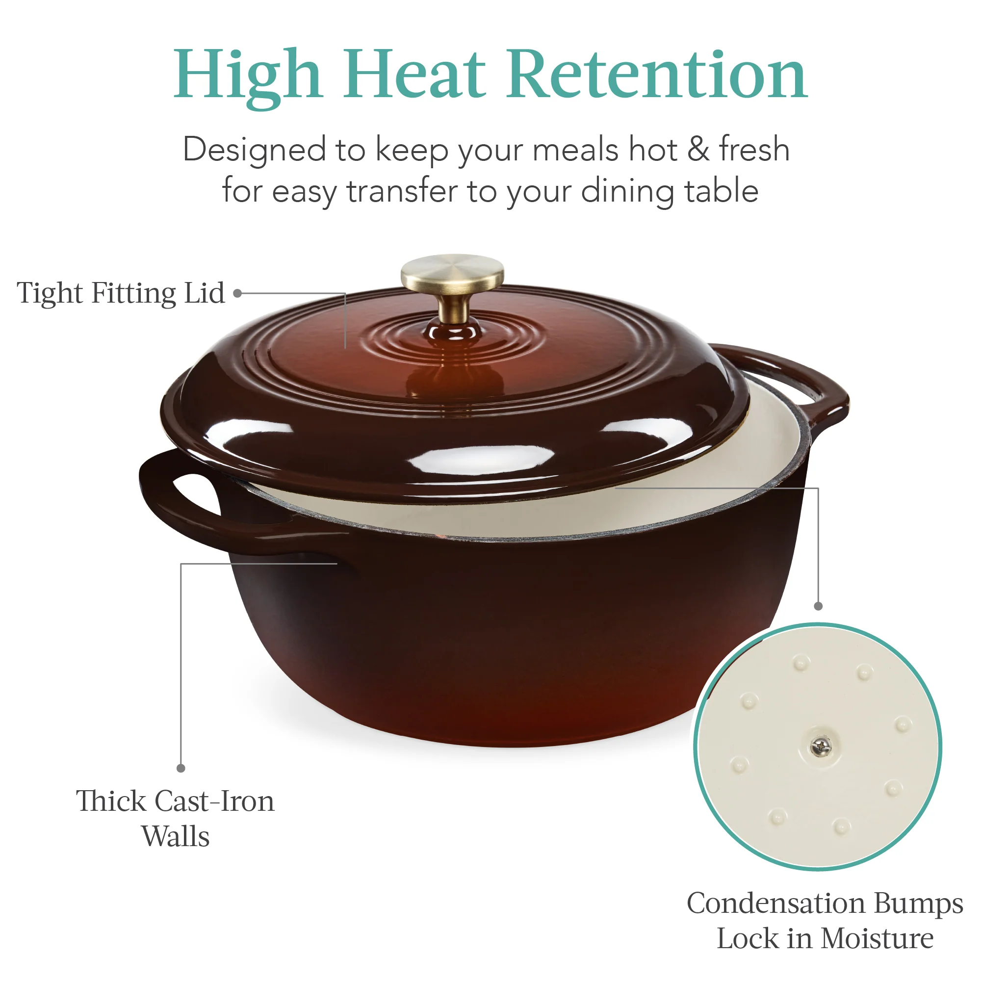 Cast-Iron Dutch Oven Kitchen Cookware w/ Enamel, Handles - 7.5qt - Image 33
