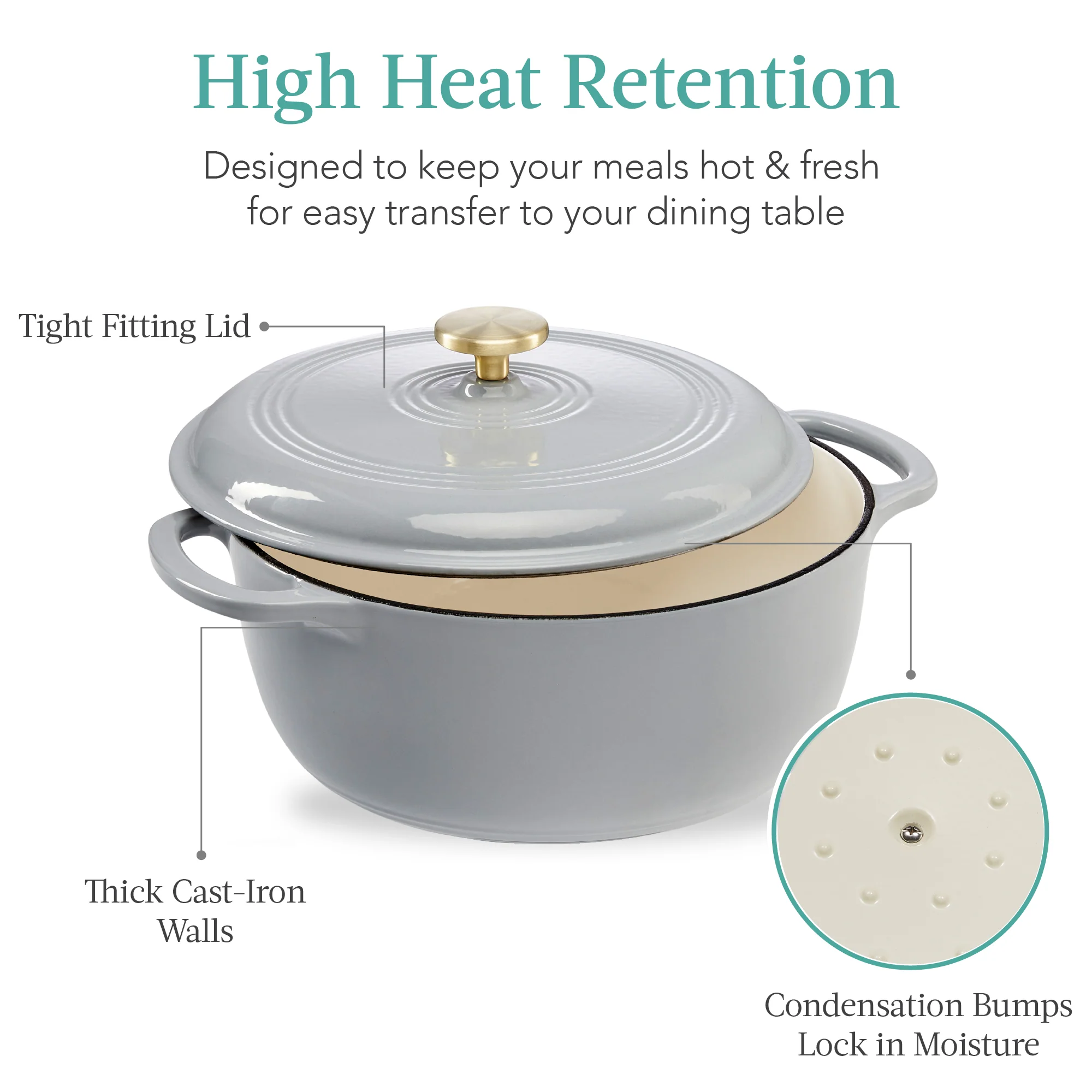 Cast-Iron Dutch Oven Kitchen Cookware w/ Enamel, Handles - 7.5qt - Image 47