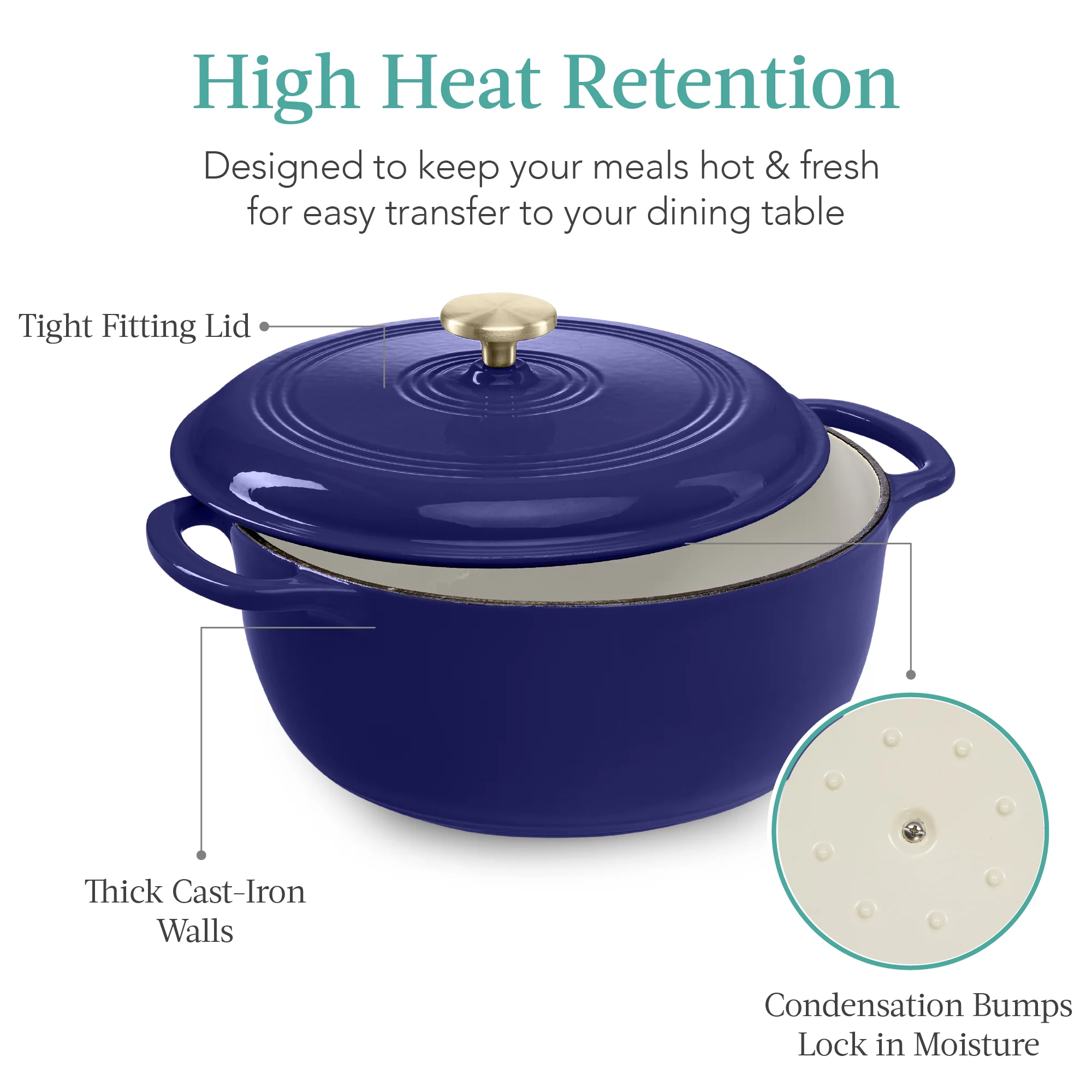 Cast-Iron Dutch Oven Kitchen Cookware w/ Enamel, Handles - 7.5qt - Image 54