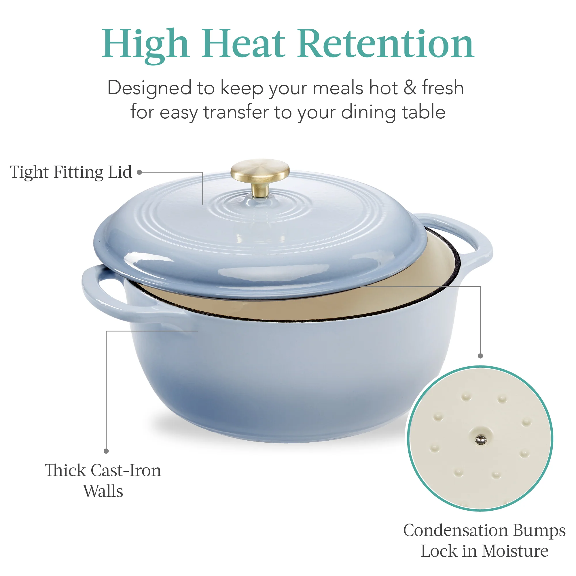 Cast-Iron Dutch Oven Kitchen Cookware w/ Enamel, Handles - 7.5qt - Image 61