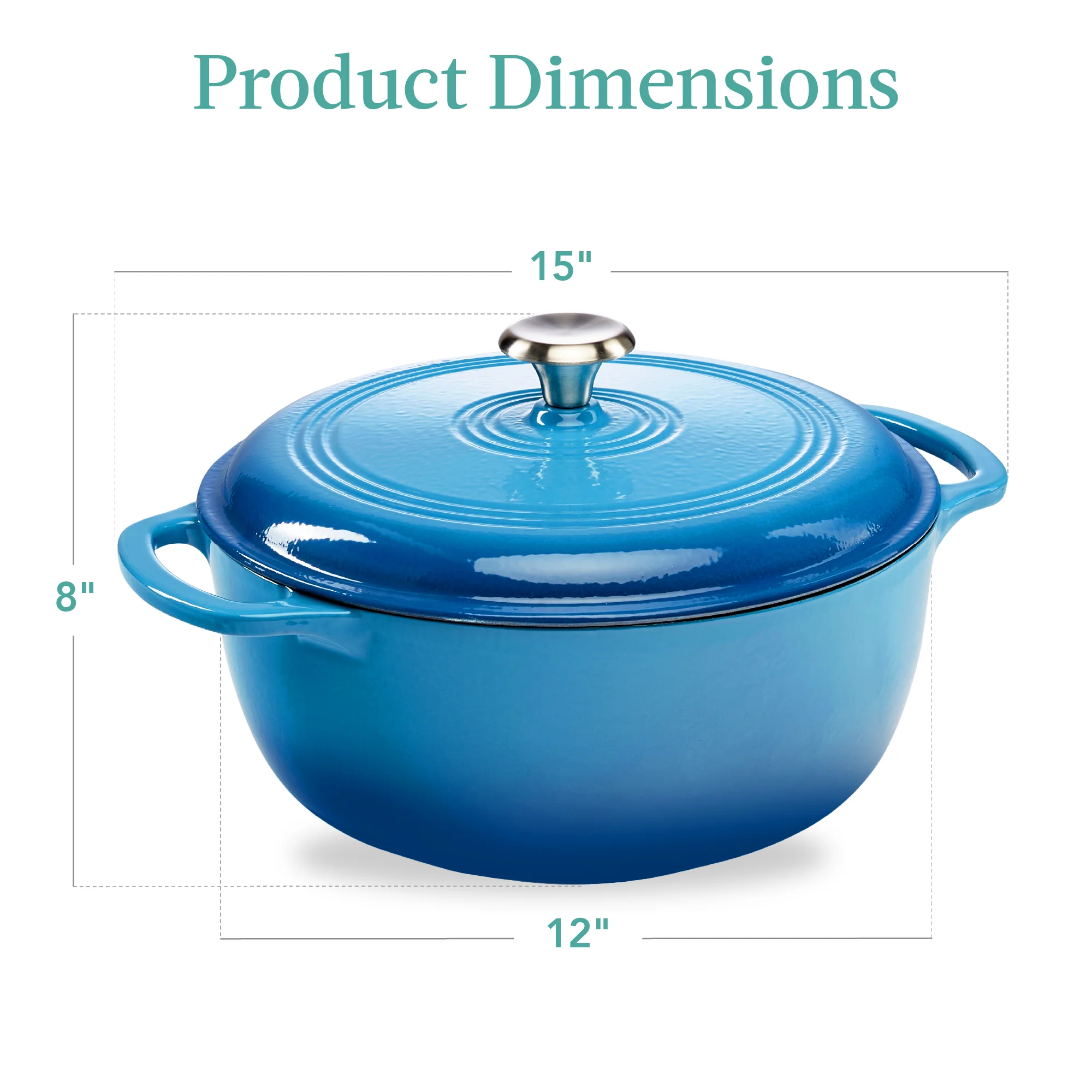 Cast-Iron Dutch Oven Kitchen Cookware w/ Enamel, Handles - 7.5qt - Image 7