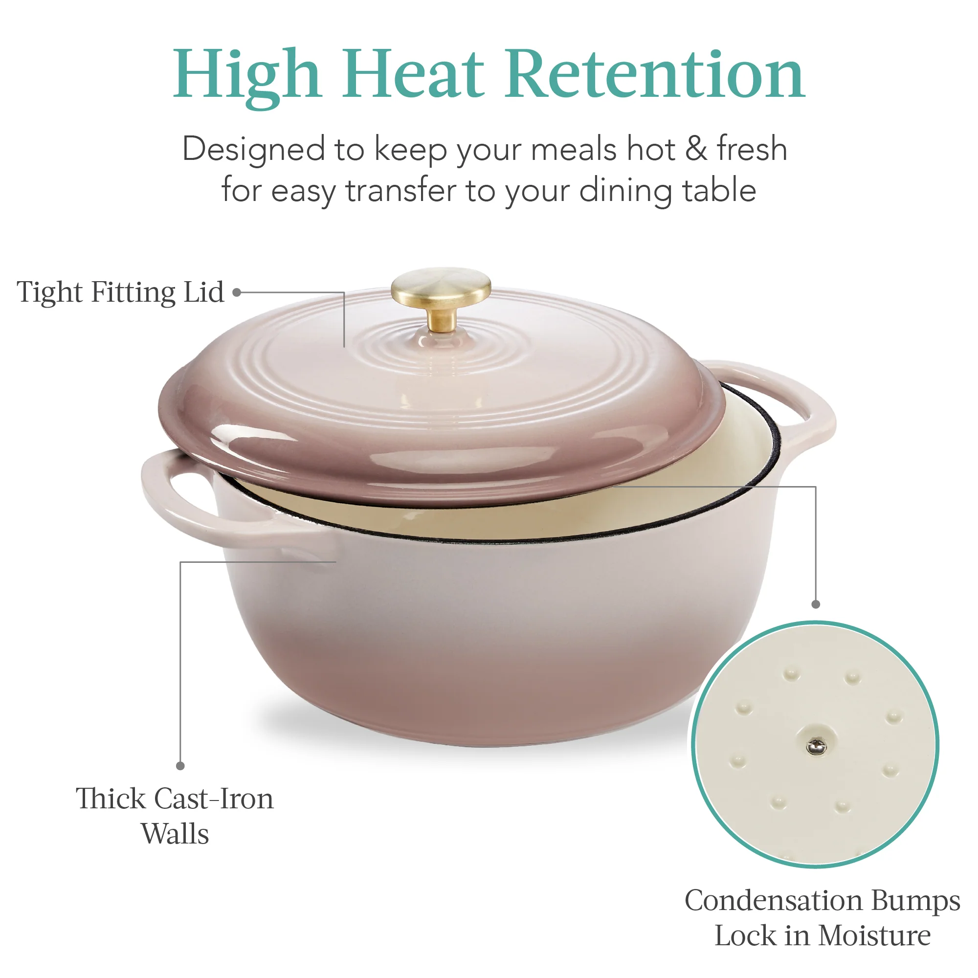 Cast-Iron Dutch Oven Kitchen Cookware w/ Enamel, Handles - 7.5qt - Image 75