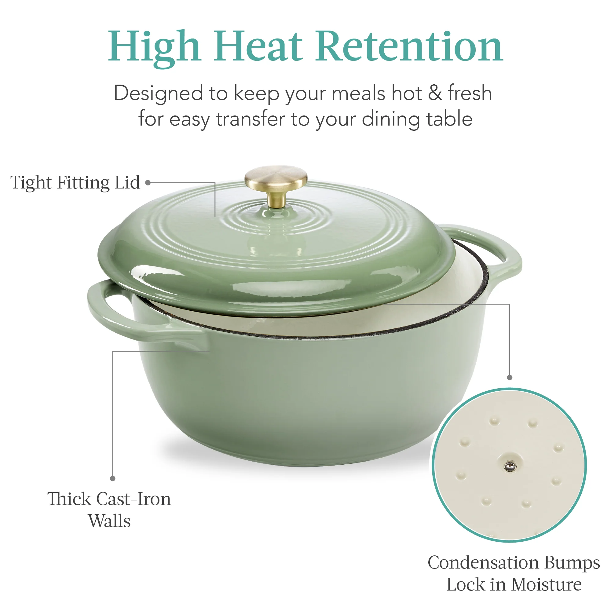 Cast-Iron Dutch Oven Kitchen Cookware w/ Enamel, Handles - 7.5qt - Image 82