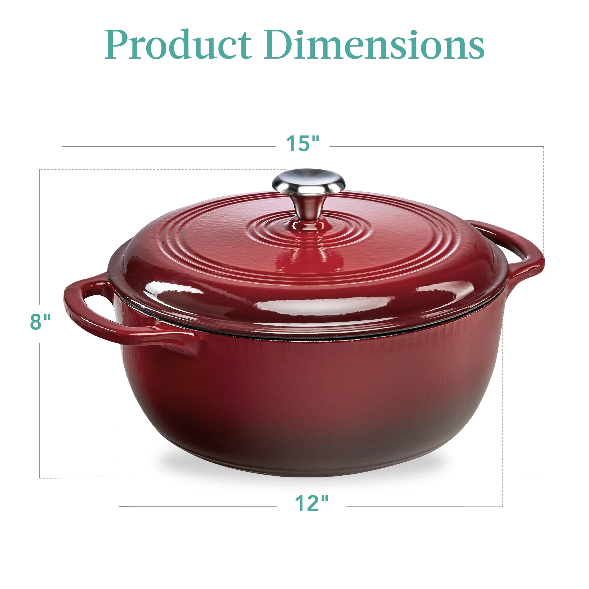 Cast-Iron Dutch Oven Kitchen Cookware w/ Enamel, Handles - 7.5qt - Image 98