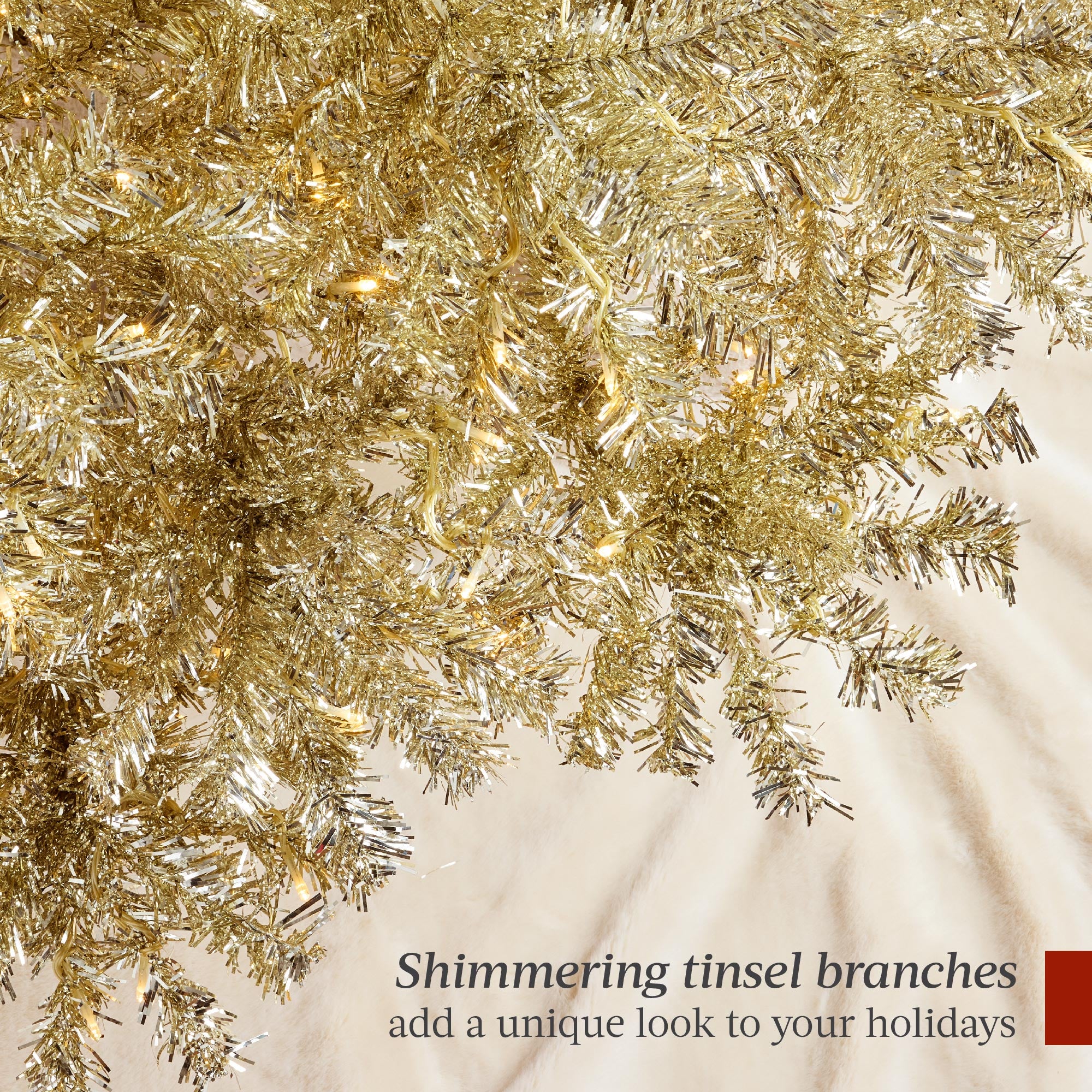 Prelit Gold Artificial Tinsel Christmas Tree w/ Foldable Stand - Image 19