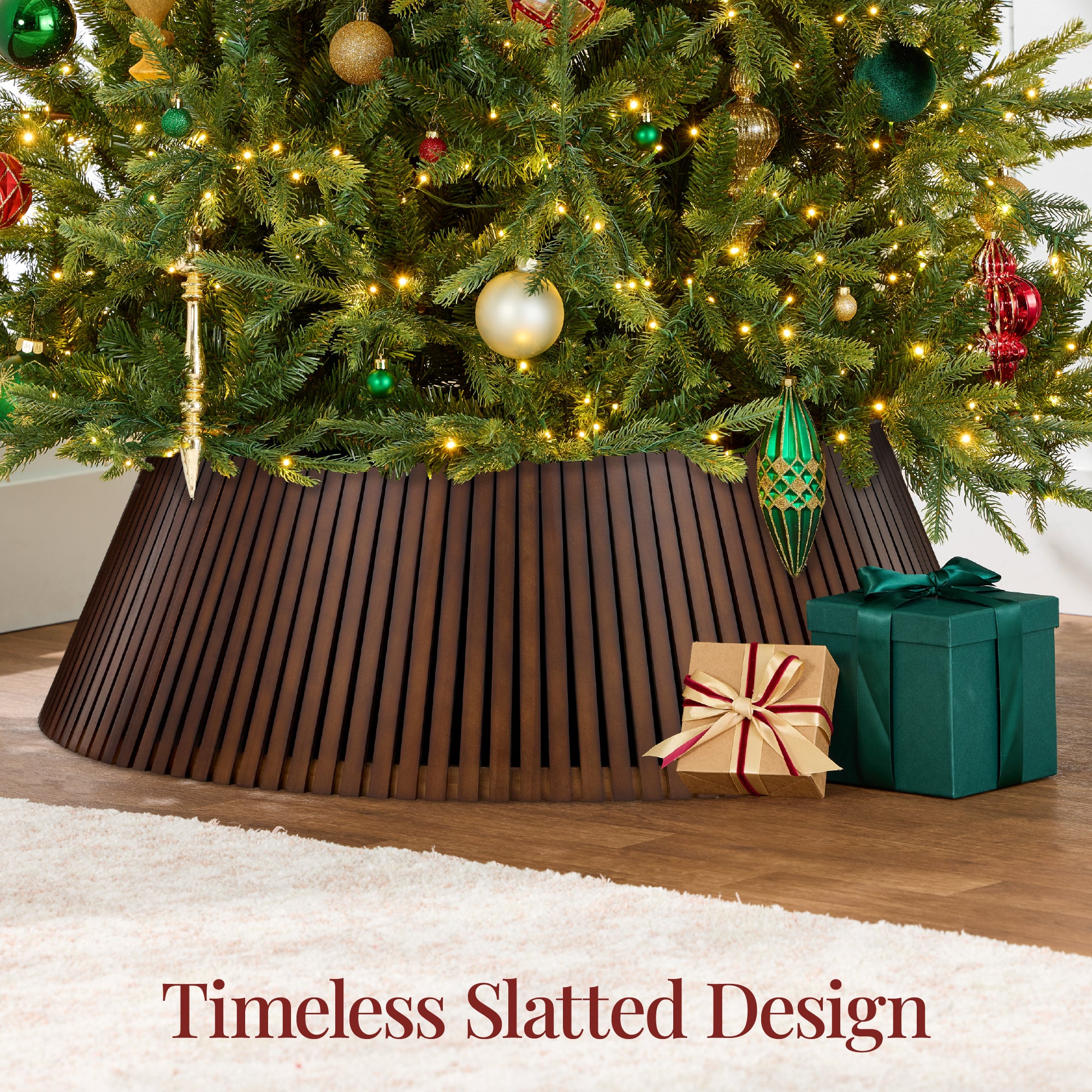 Christmas Tree Collar, Solid Wood Slatted Tree Accessory - 42in - Image 3
