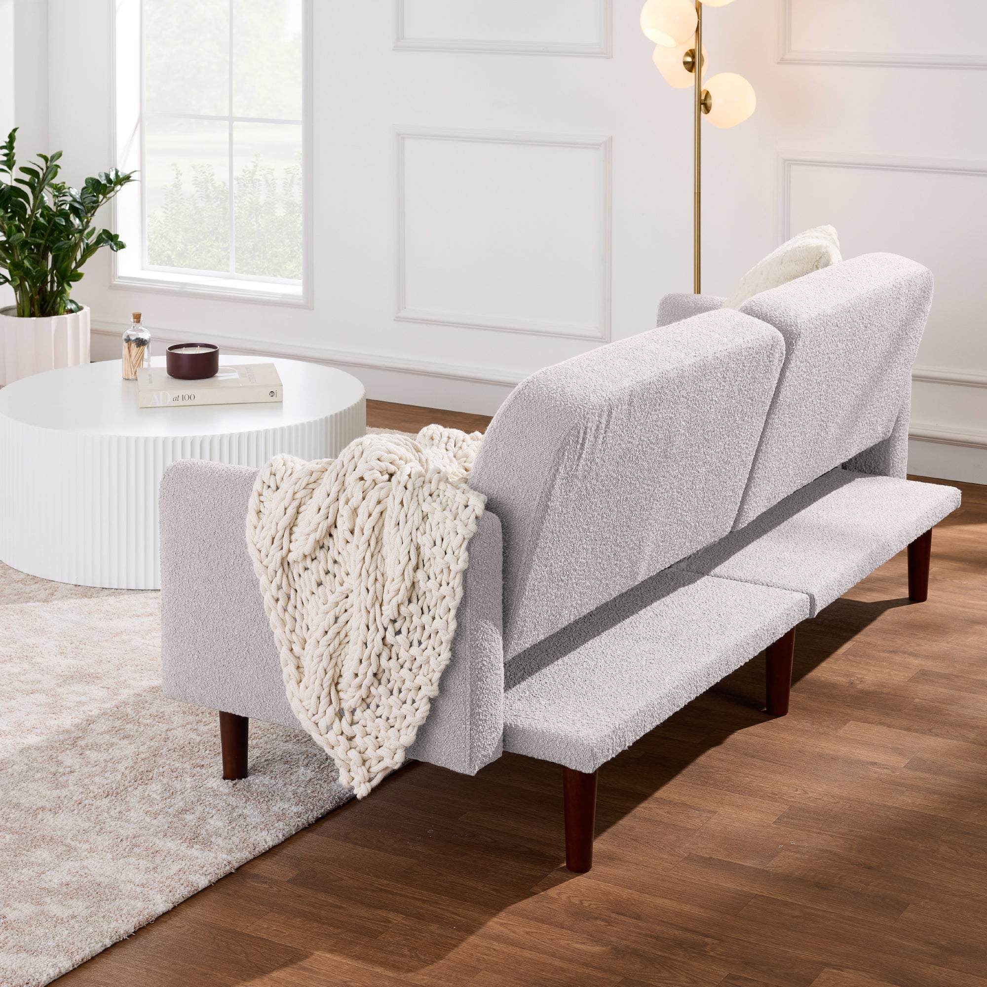 Curved Convertible Futon, Boucle Fabric Split-Back Sleeper Bed - Image 8