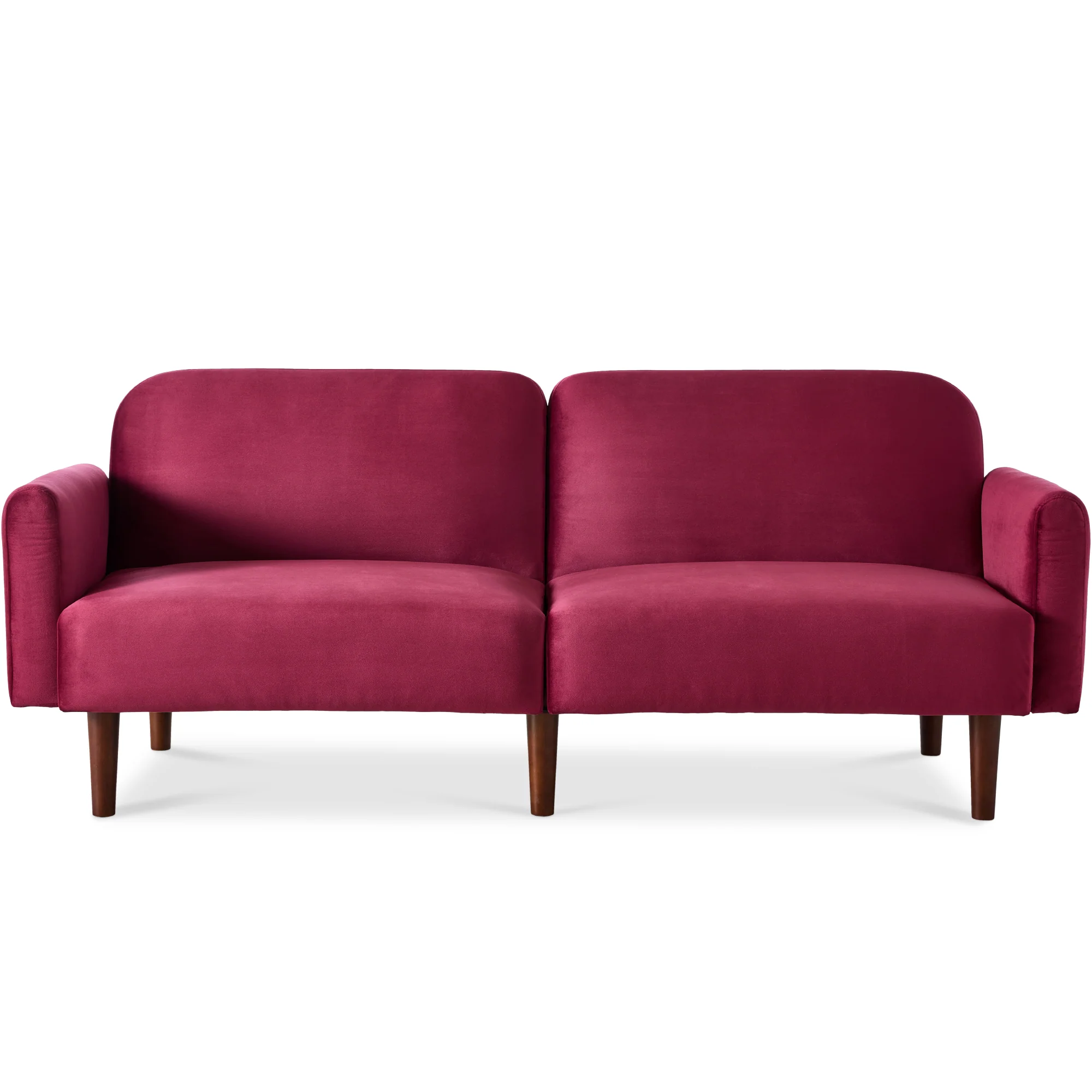 Curved Convertible Futon, Velvet Fabric Split-Back Sleeper Bed