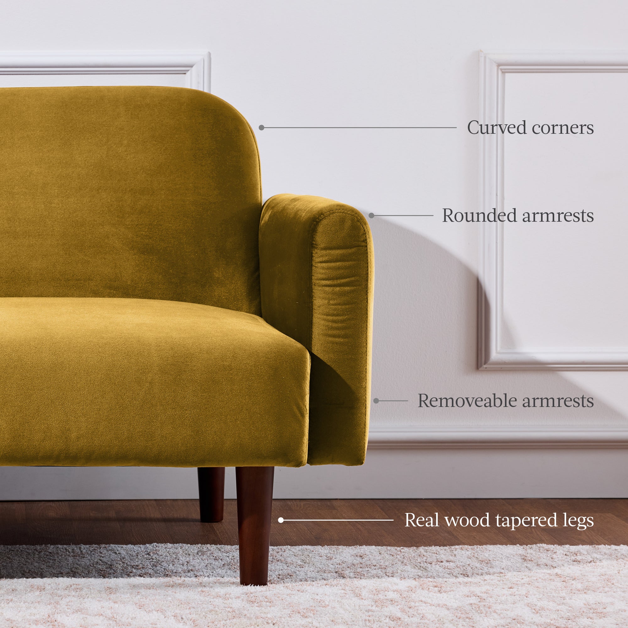 Curved Convertible Futon, Velvet Fabric Split-Back Sleeper Bed - Image 13