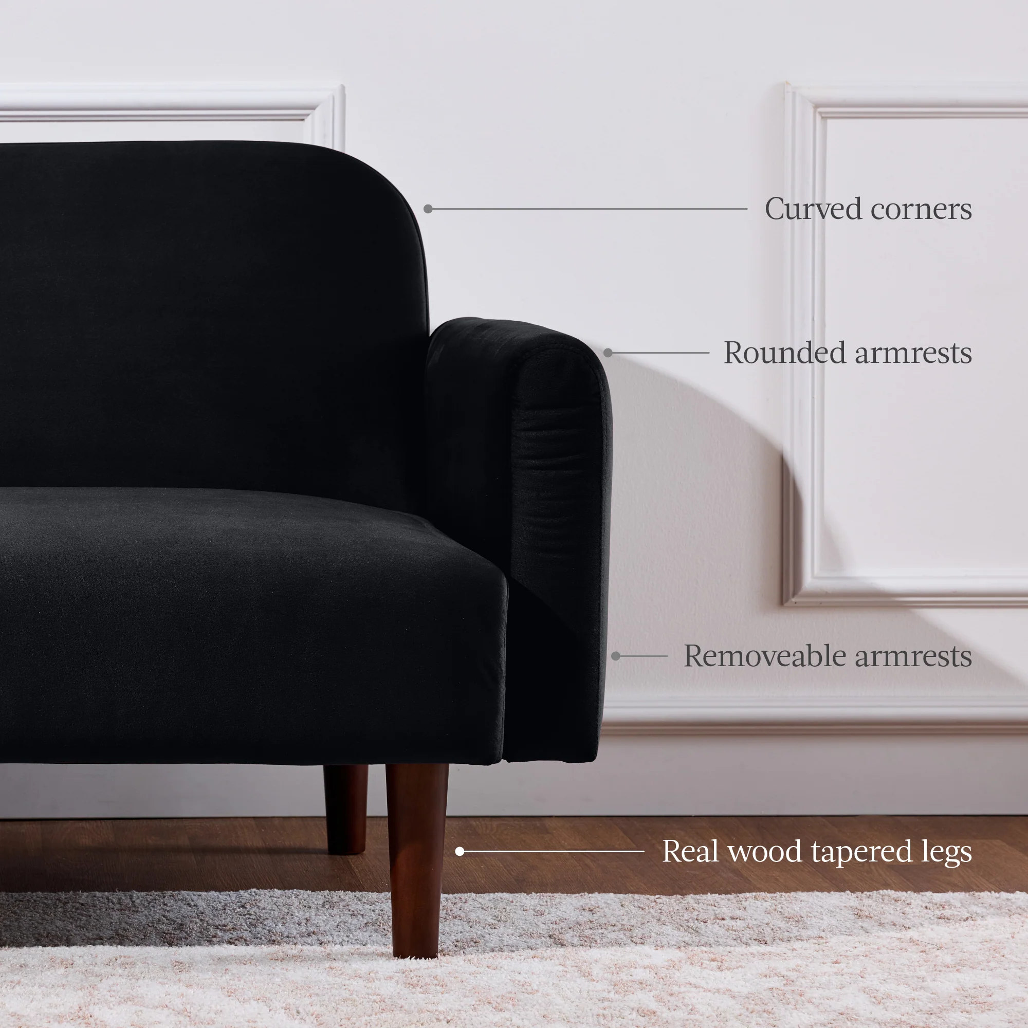 Curved Convertible Futon, Velvet Fabric Split-Back Sleeper Bed - Image 22
