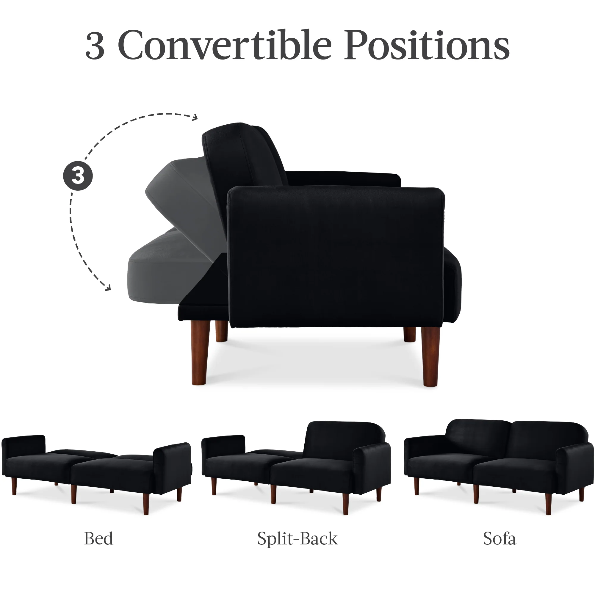 Curved Convertible Futon, Velvet Fabric Split-Back Sleeper Bed - Image 25
