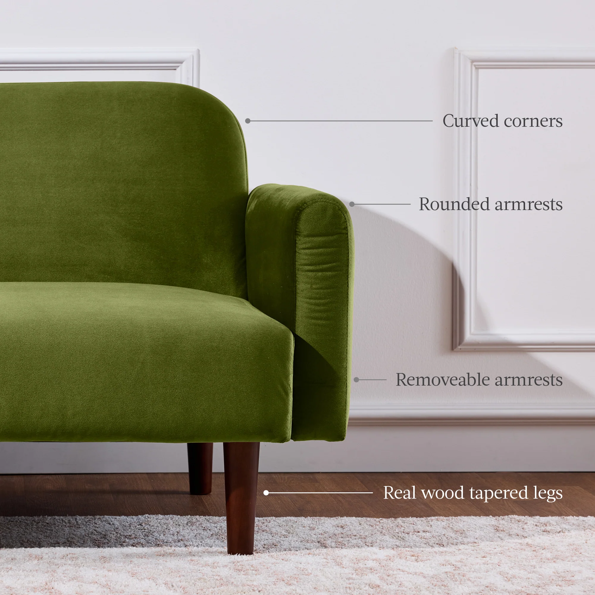 Curved Convertible Futon, Velvet Fabric Split-Back Sleeper Bed - Image 58