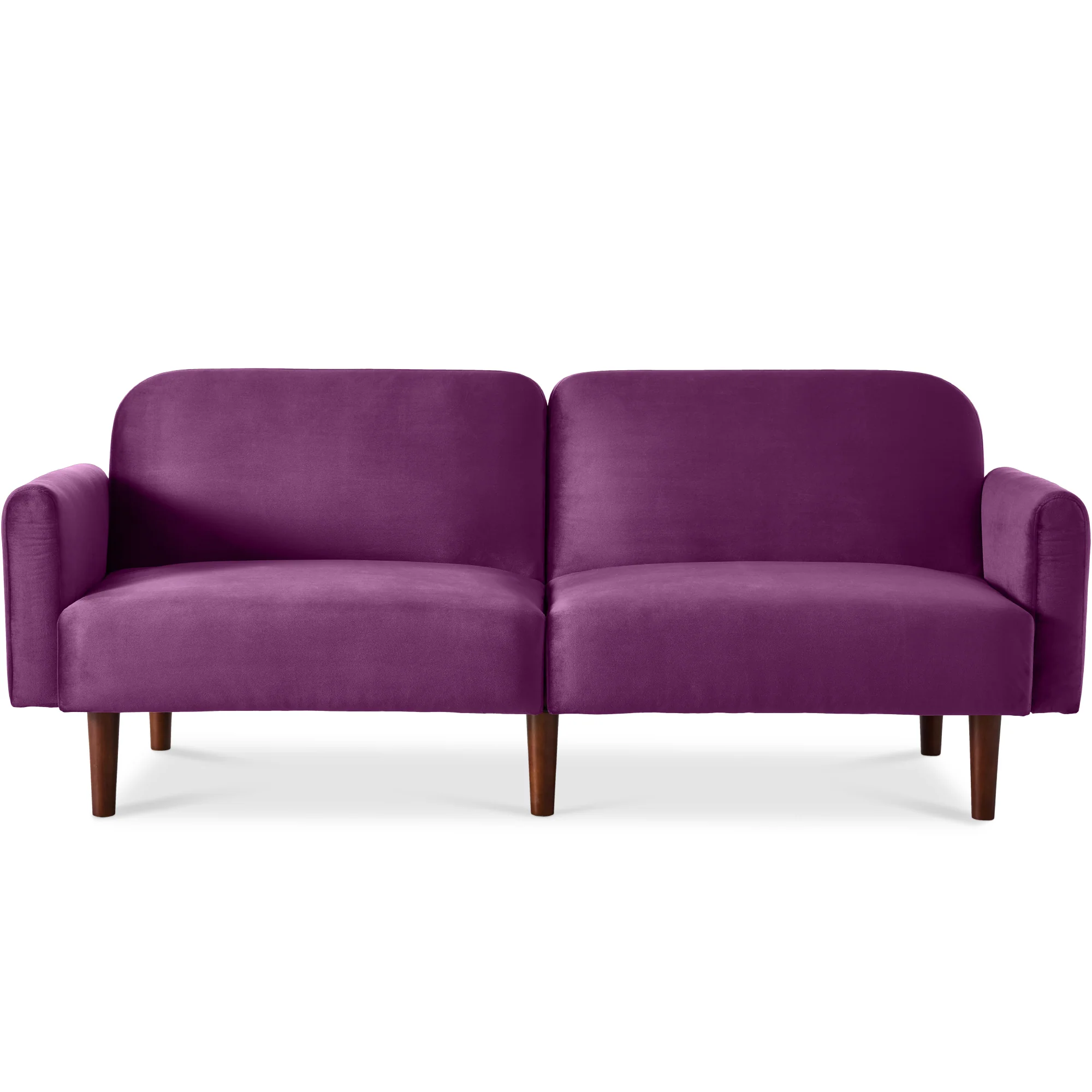 Curved Convertible Futon, Velvet Fabric Split-Back Sleeper Bed - Image 64