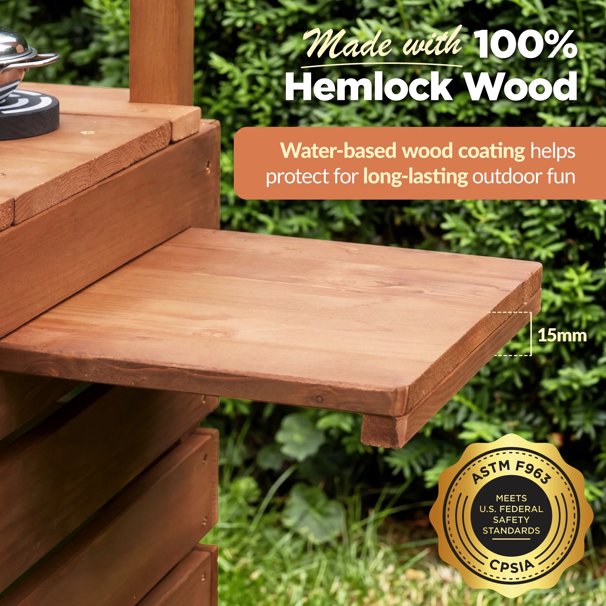 Deluxe Wooden Outdoor Mud Kitchen w/ Canopy, Sink, Faucet & 14pc Accessories - Image 15