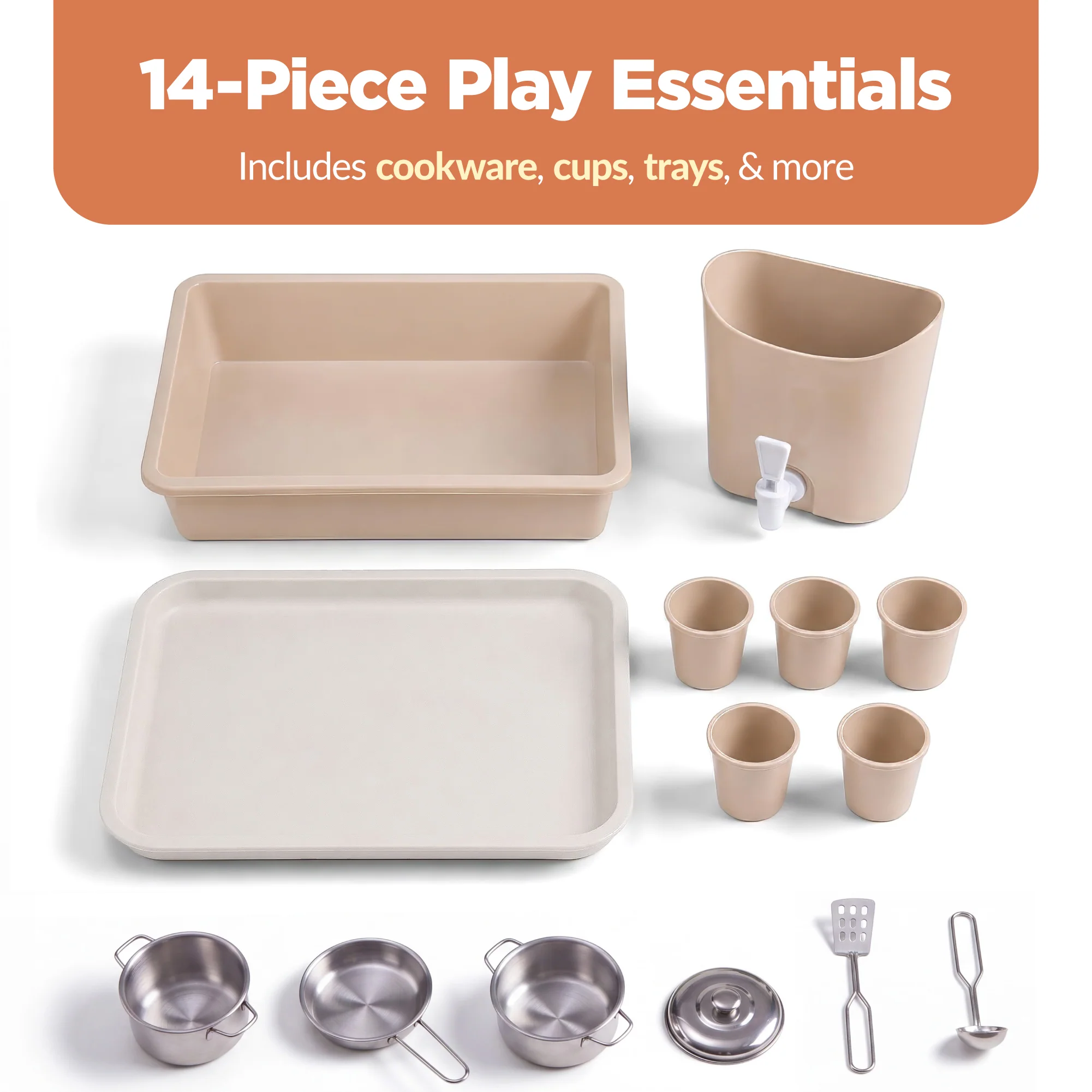 Deluxe Wooden Outdoor Mud Kitchen w/ Canopy, Sink, Faucet & 14pc Accessories - Image 16