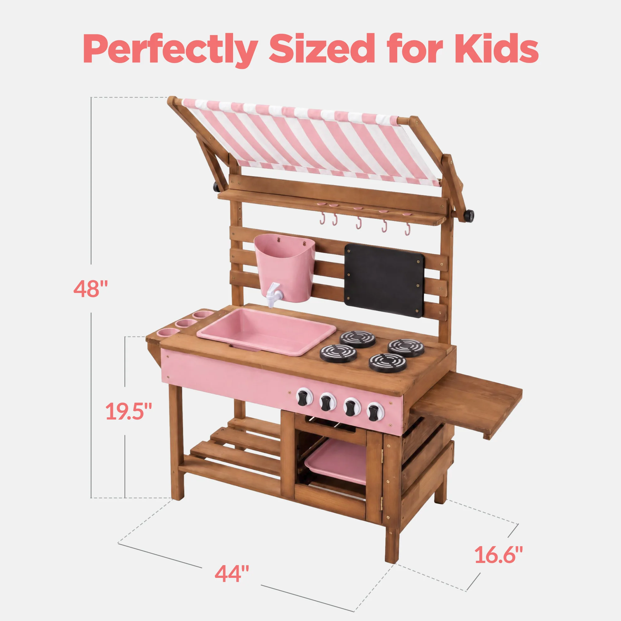 Deluxe Wooden Outdoor Mud Kitchen w/ Canopy, Sink, Faucet & 14pc Accessories - Image 18