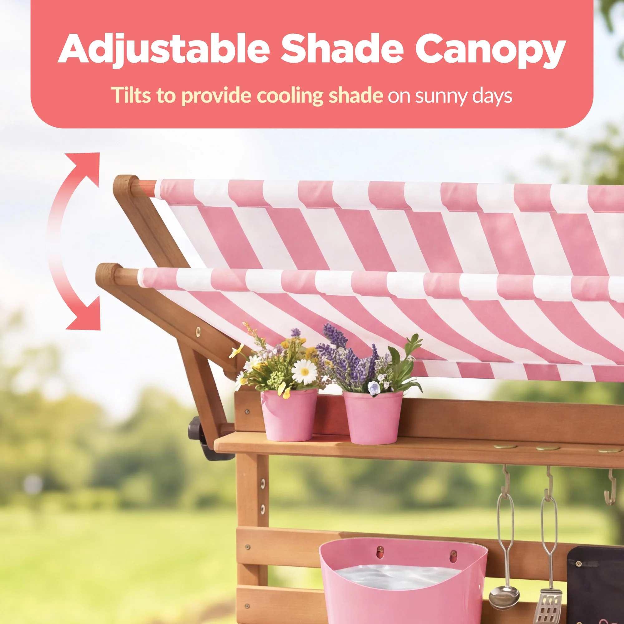 Deluxe Wooden Outdoor Mud Kitchen w/ Canopy, Sink, Faucet & 14pc Accessories - Image 20