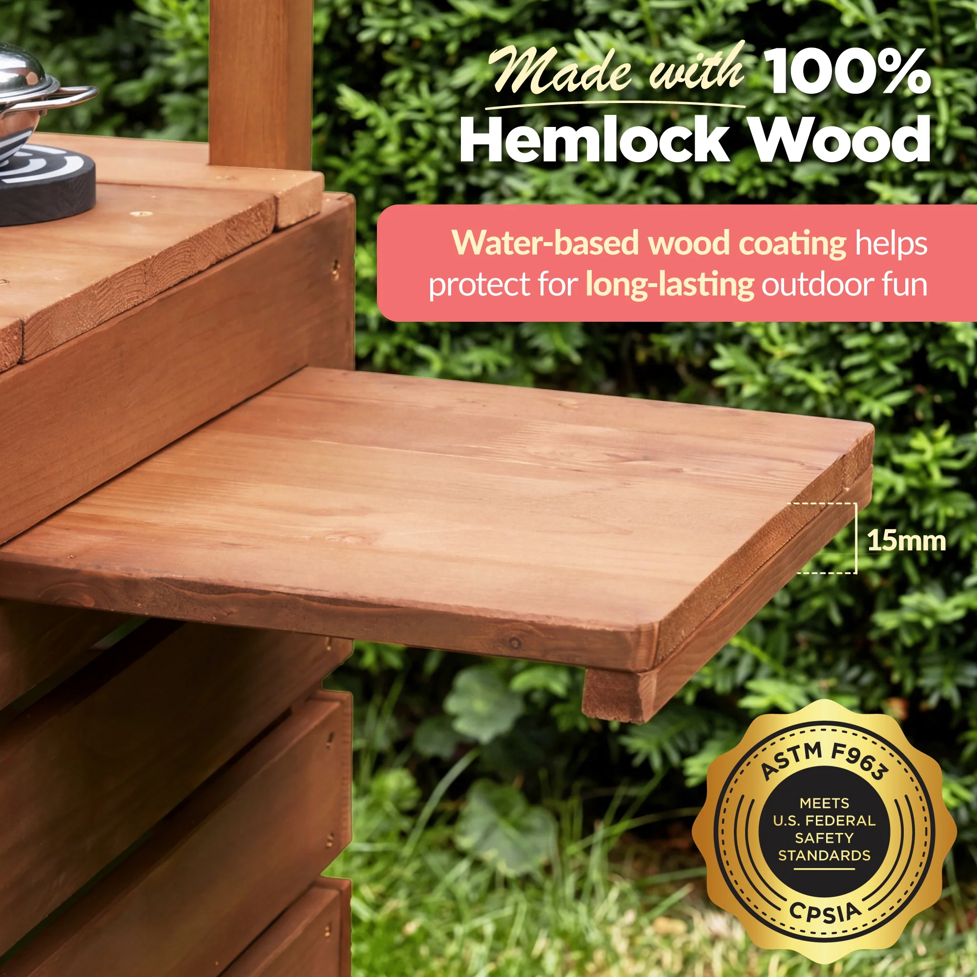 Deluxe Wooden Outdoor Mud Kitchen w/ Canopy, Sink, Faucet & 14pc Accessories - Image 23
