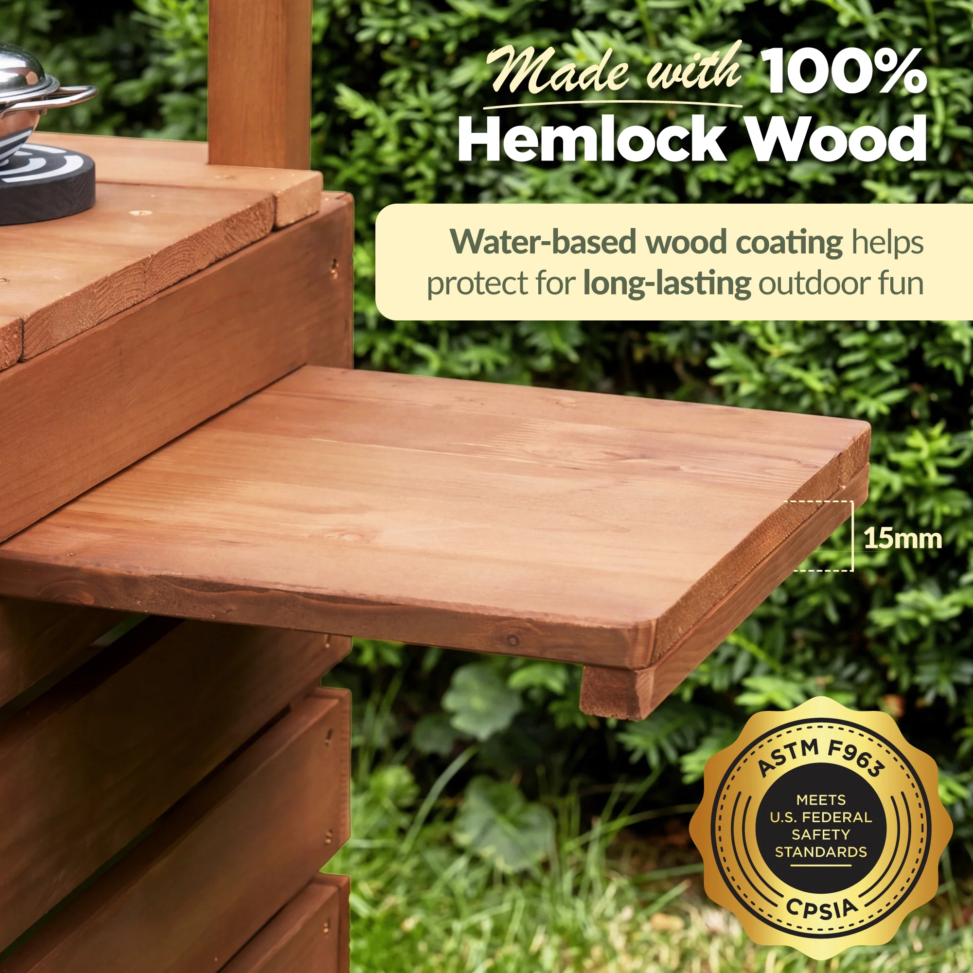 Deluxe Wooden Outdoor Mud Kitchen w/ Canopy, Sink, Faucet & 14pc Accessories - Image 7